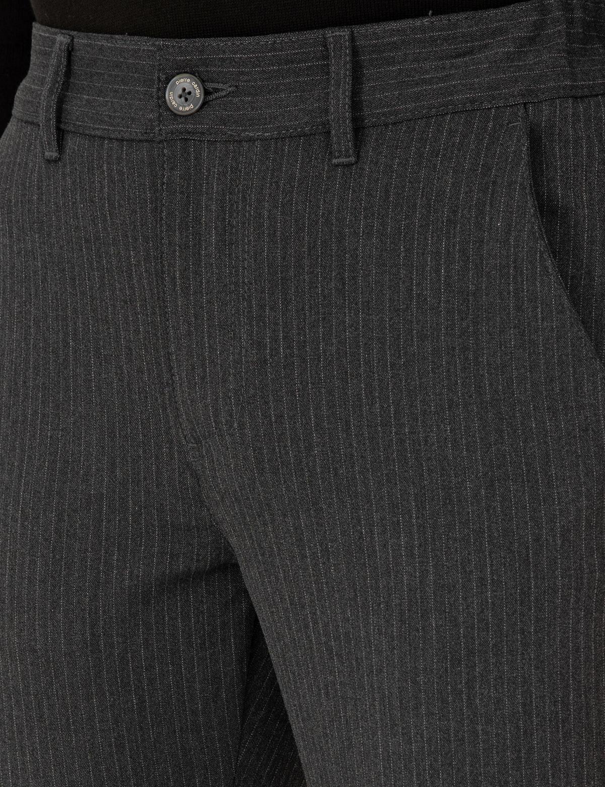 Antrasit Slim Fit Çizgili Kanvas Pantolon - 50299528041