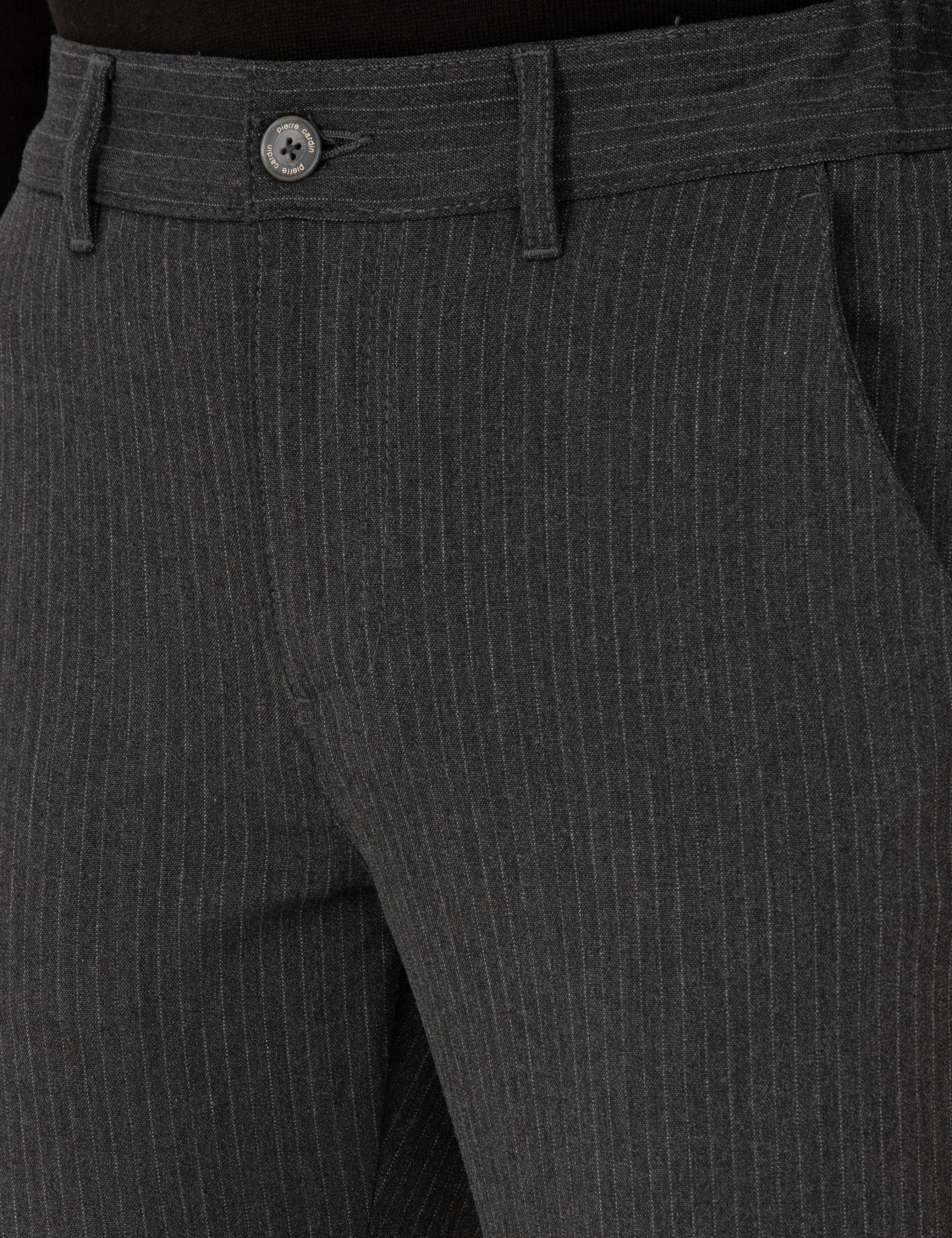 Antrasit Slim Fit Çizgili Kanvas Pantolon