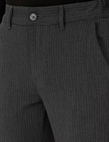 Antrasit Slim Fit Çizgili Kanvas Pantolon