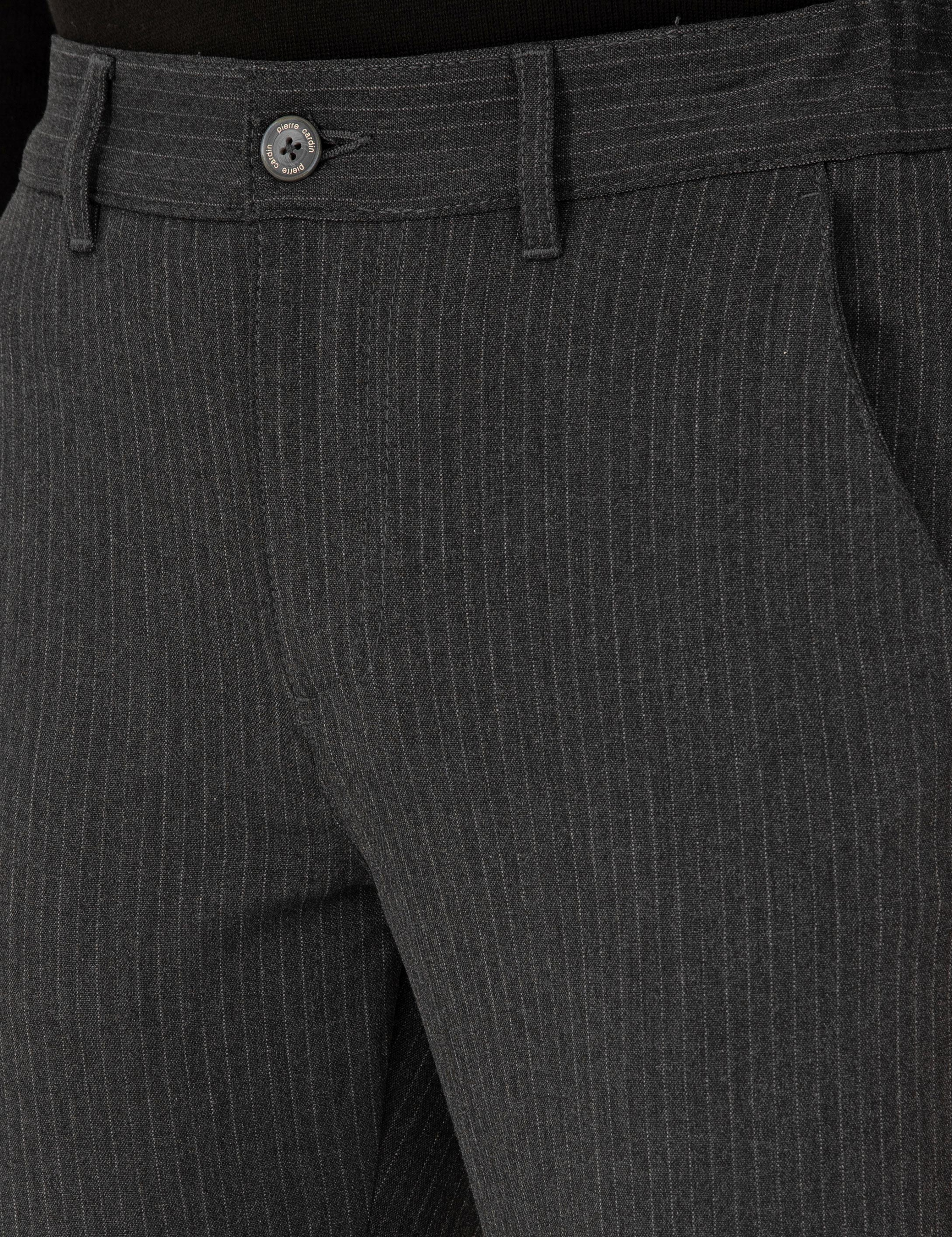 Antrasit Slim Fit Çizgili Kanvas Pantolon - Image 5