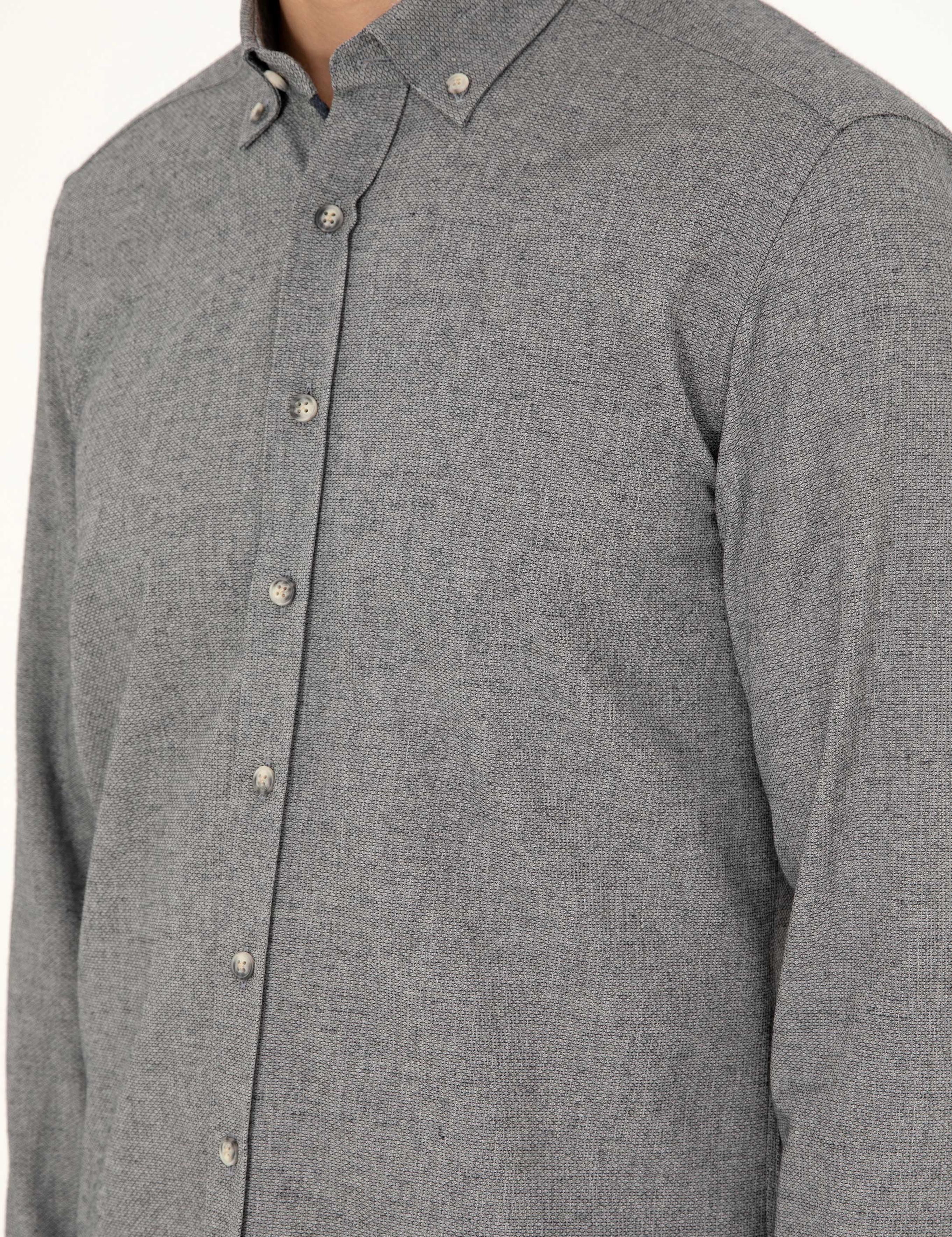 Gri Slim Fit Uzun Kollu Gömlek