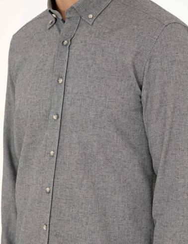 Gri Slim Fit Uzun Kollu Gömlek