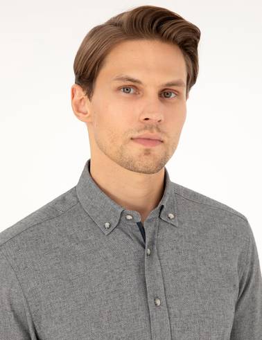 Gri Slim Fit Uzun Kollu Gömlek