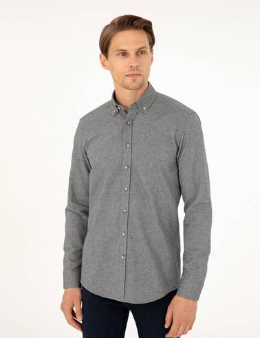Gri Slim Fit Uzun Kollu Gömlek