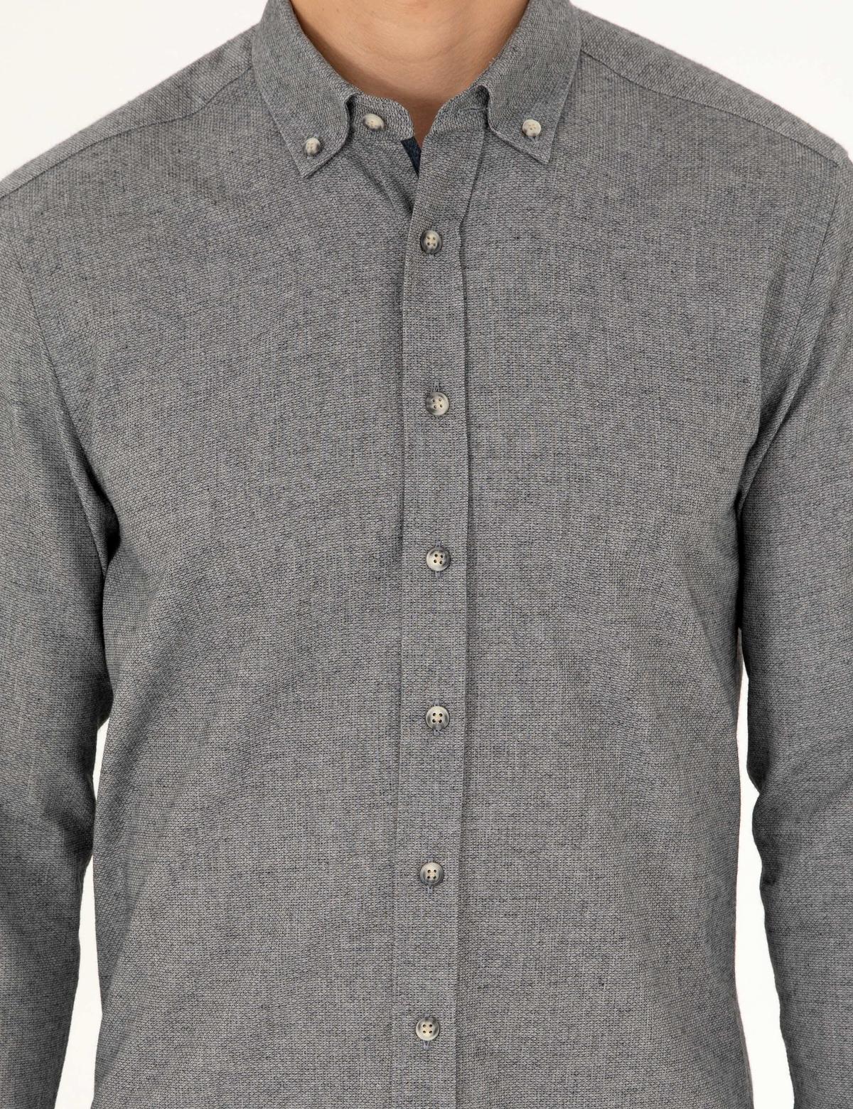 Gri Slim Fit Uzun Kollu Gömlek - 50293756056