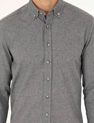 Gri Slim Fit Uzun Kollu Gömlek