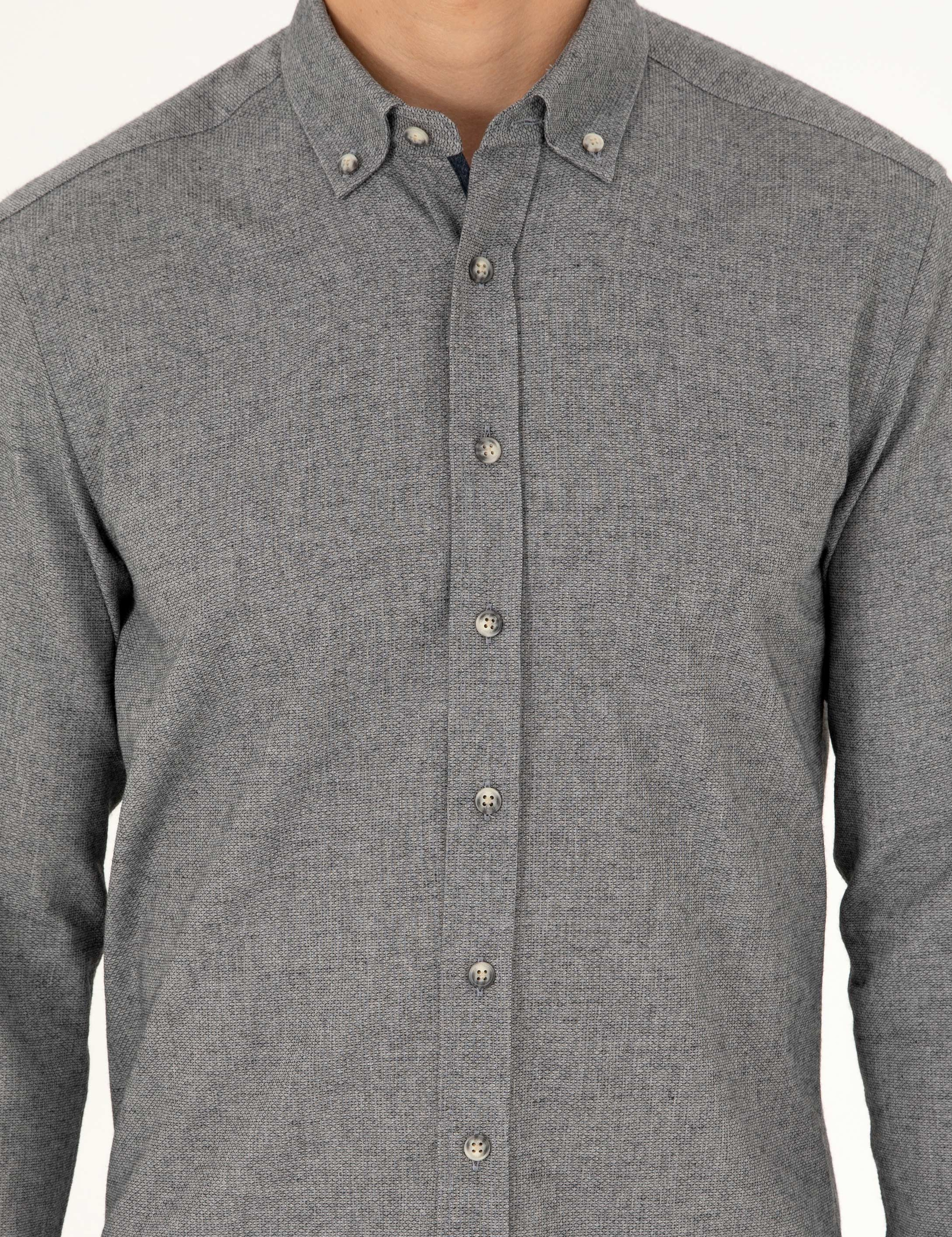Gri Slim Fit Uzun Kollu Gömlek - Image 6