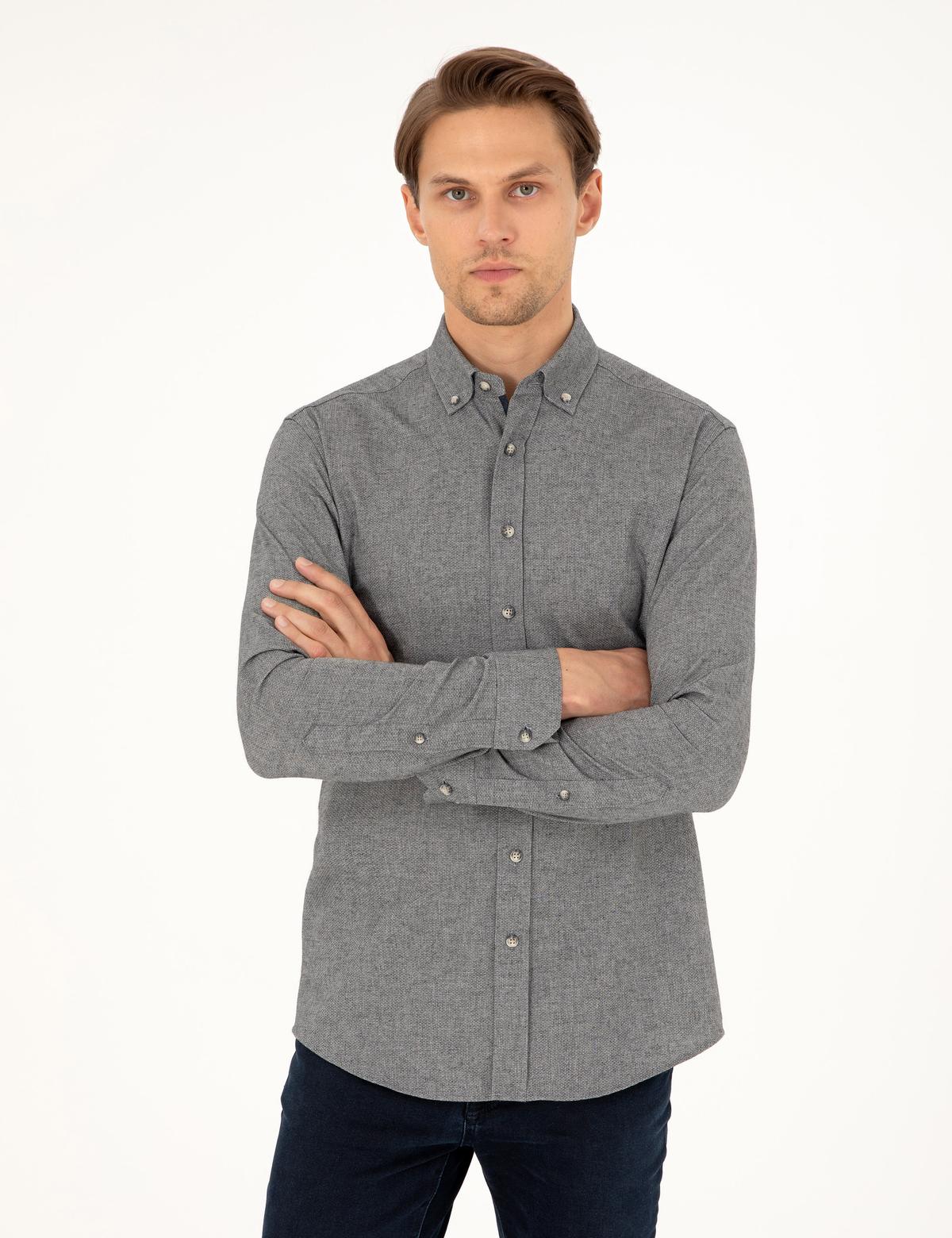 Gri Slim Fit Uzun Kollu Gömlek