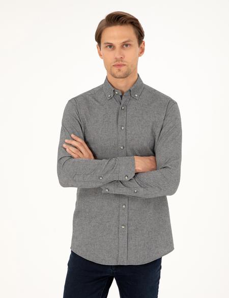 Gri Slim Fit Uzun Kollu Gömlek - 50293756056
