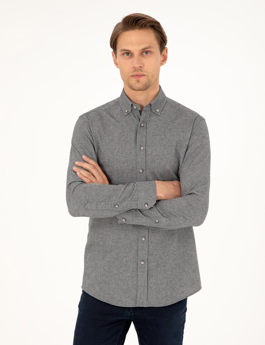 Gri Slim Fit Uzun Kollu Gömlek