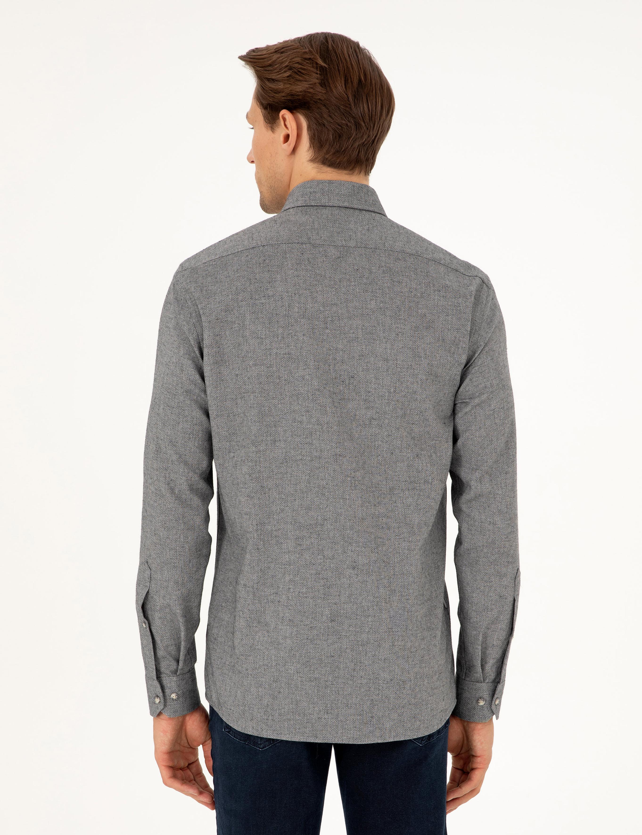 Gri Slim Fit Uzun Kollu Gömlek