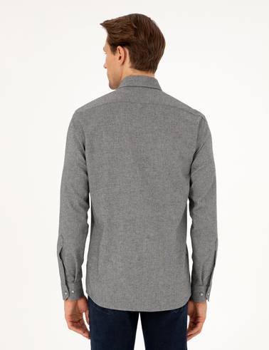 Gri Slim Fit Uzun Kollu Gömlek