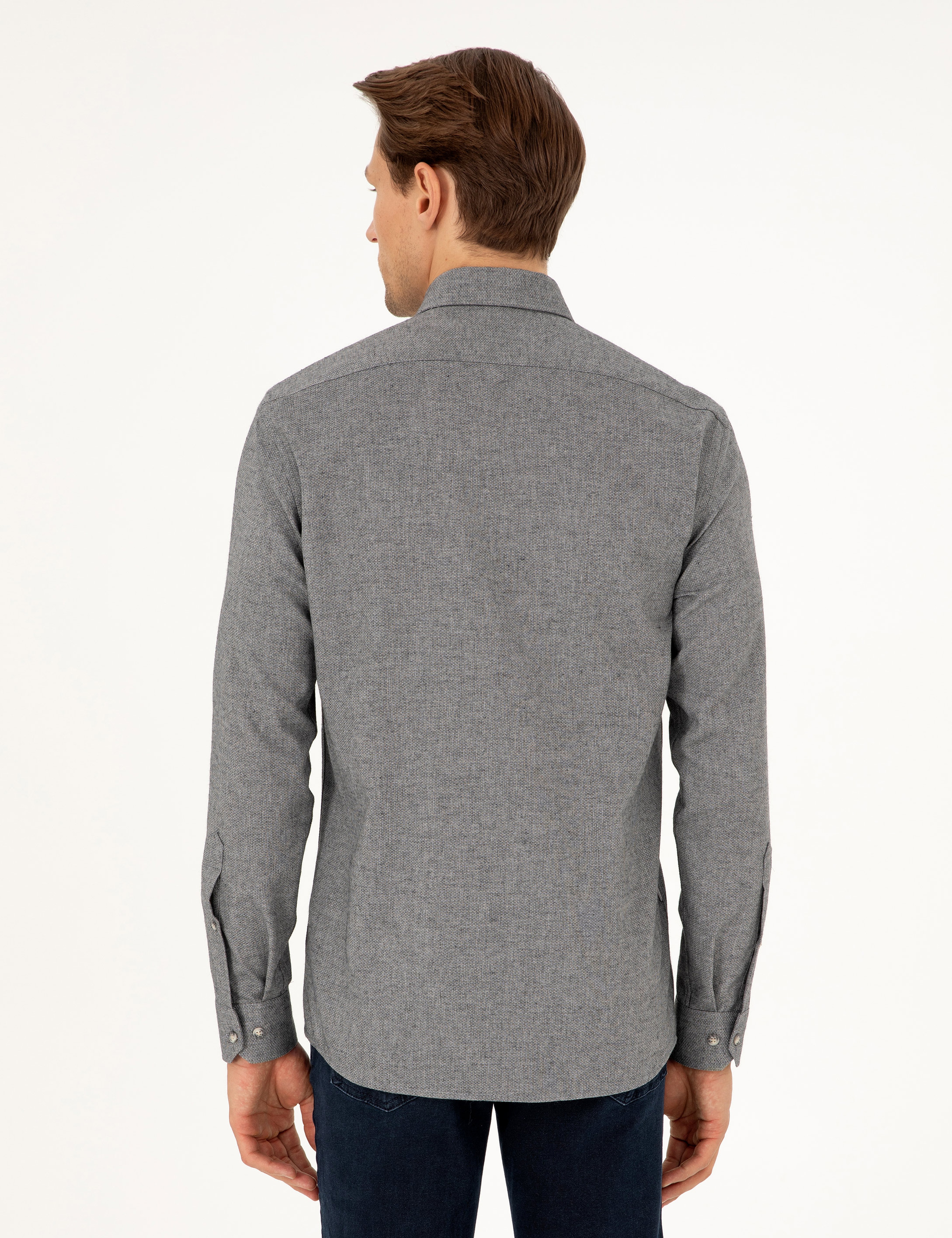Gri Slim Fit Uzun Kollu Gömlek - Image 5