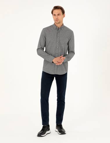 Gri Slim Fit Uzun Kollu Gömlek