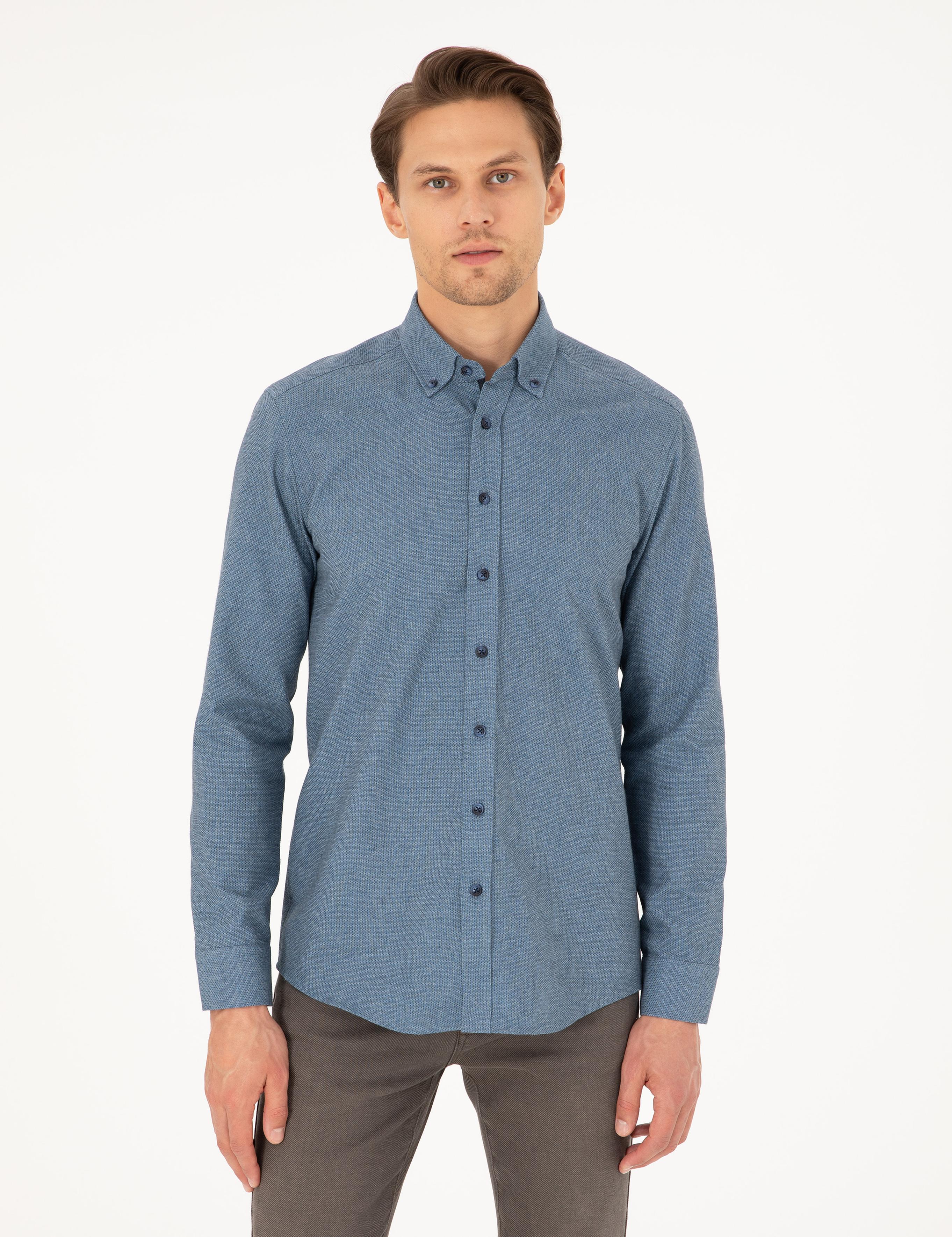 Mavi Slim Fit Uzun Kollu Gömlek