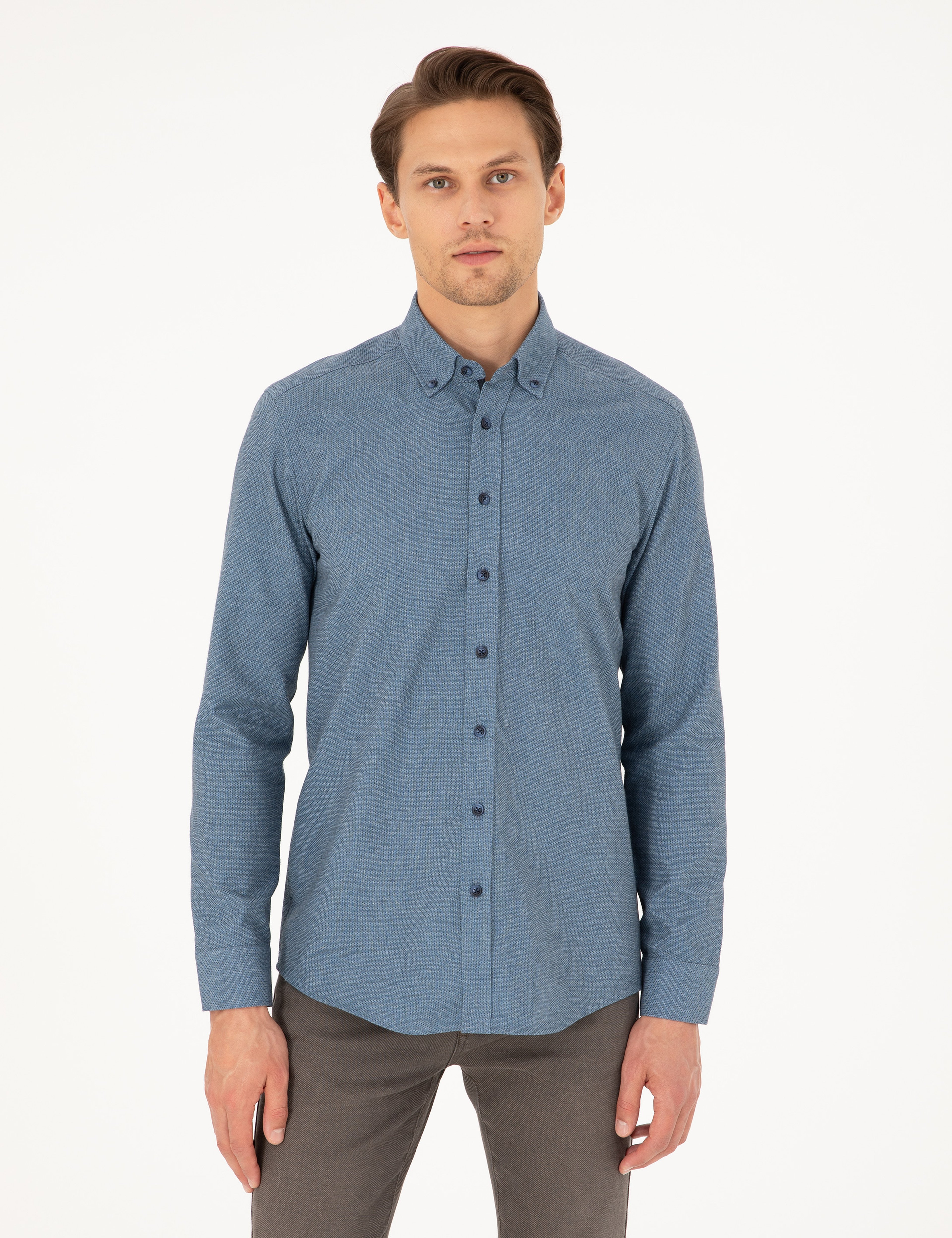 Mavi Slim Fit Uzun Kollu Gömlek - Image 1