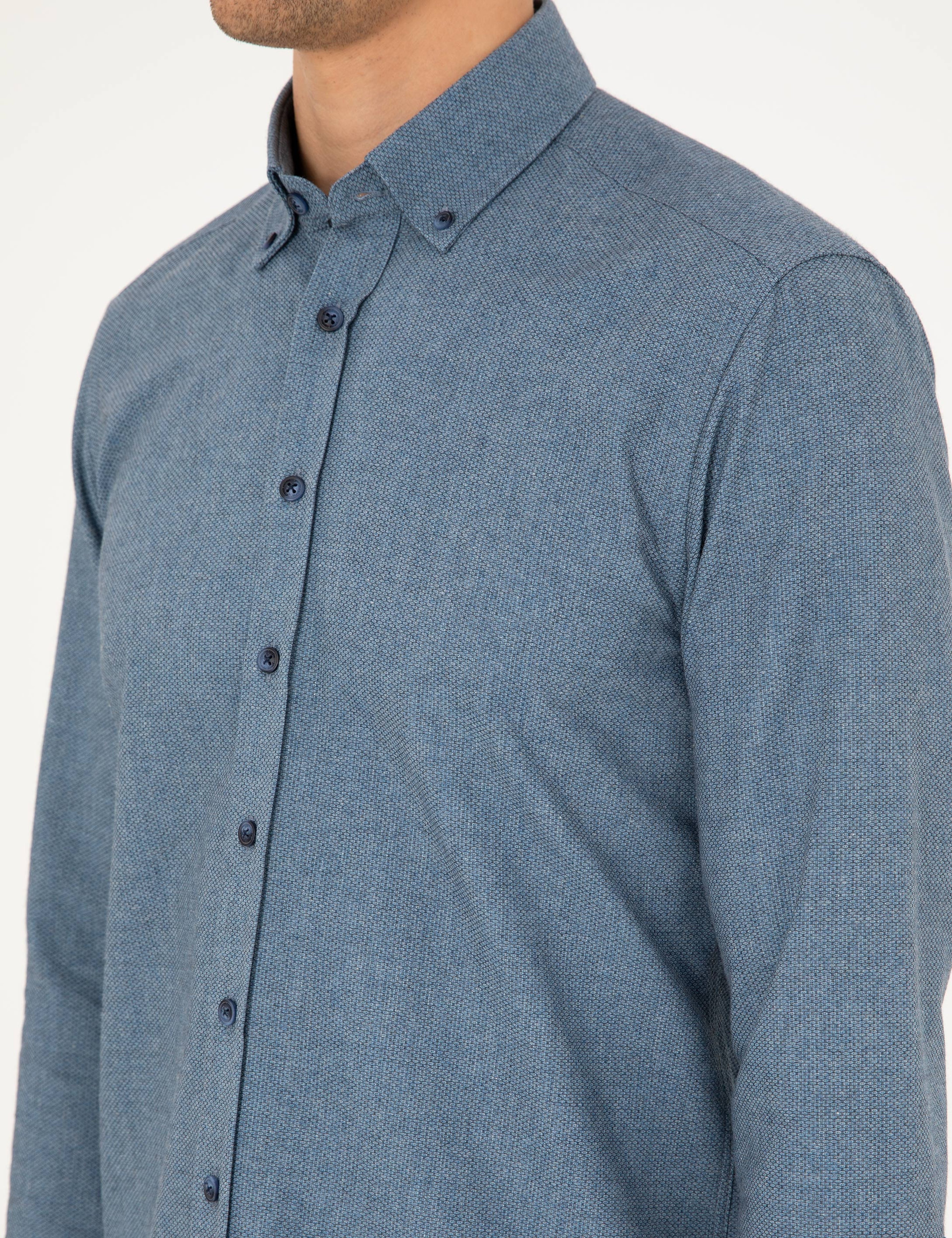 Mavi Slim Fit Uzun Kollu Gömlek - Image 7