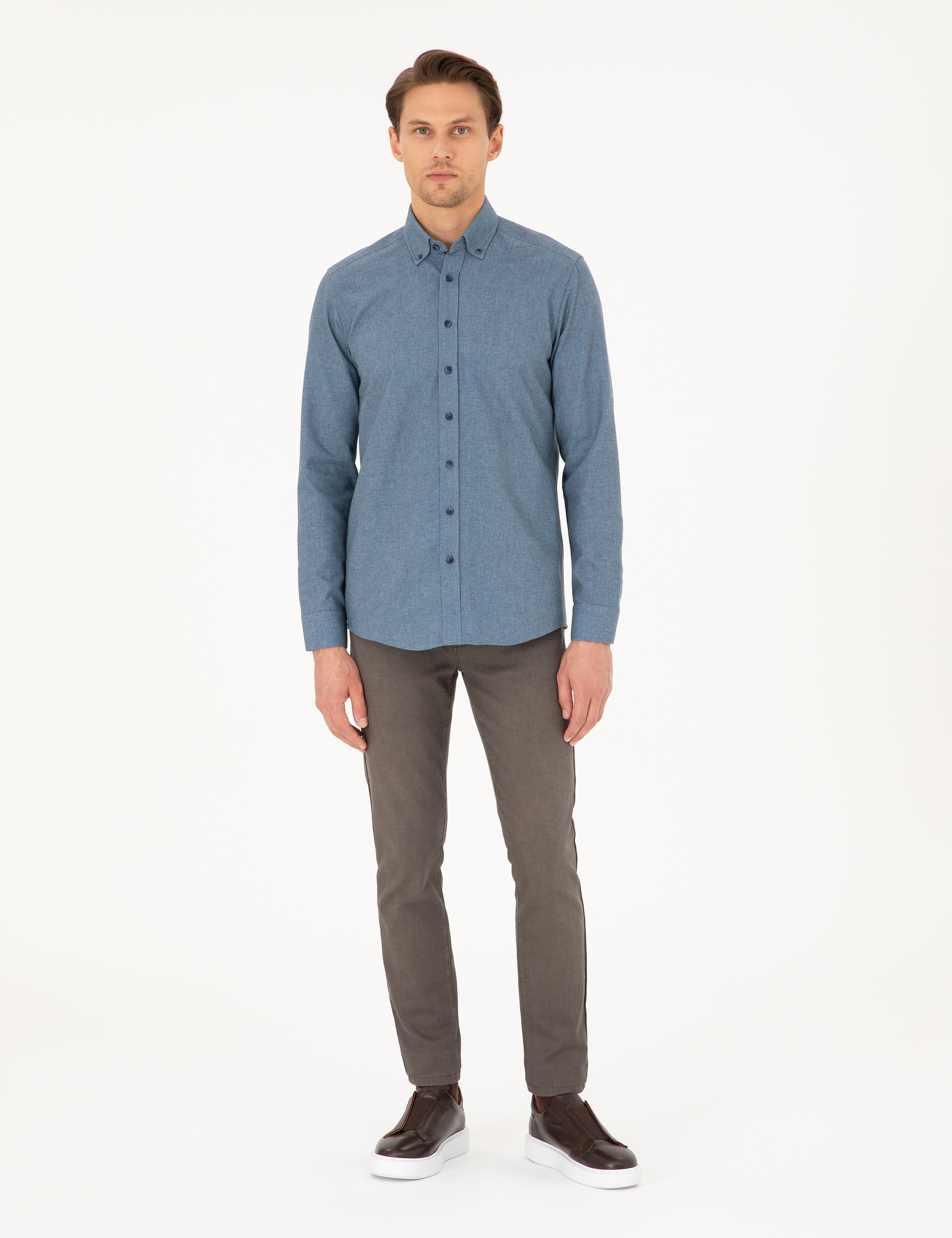Mavi Slim Fit Uzun Kollu Gömlek - Image 4