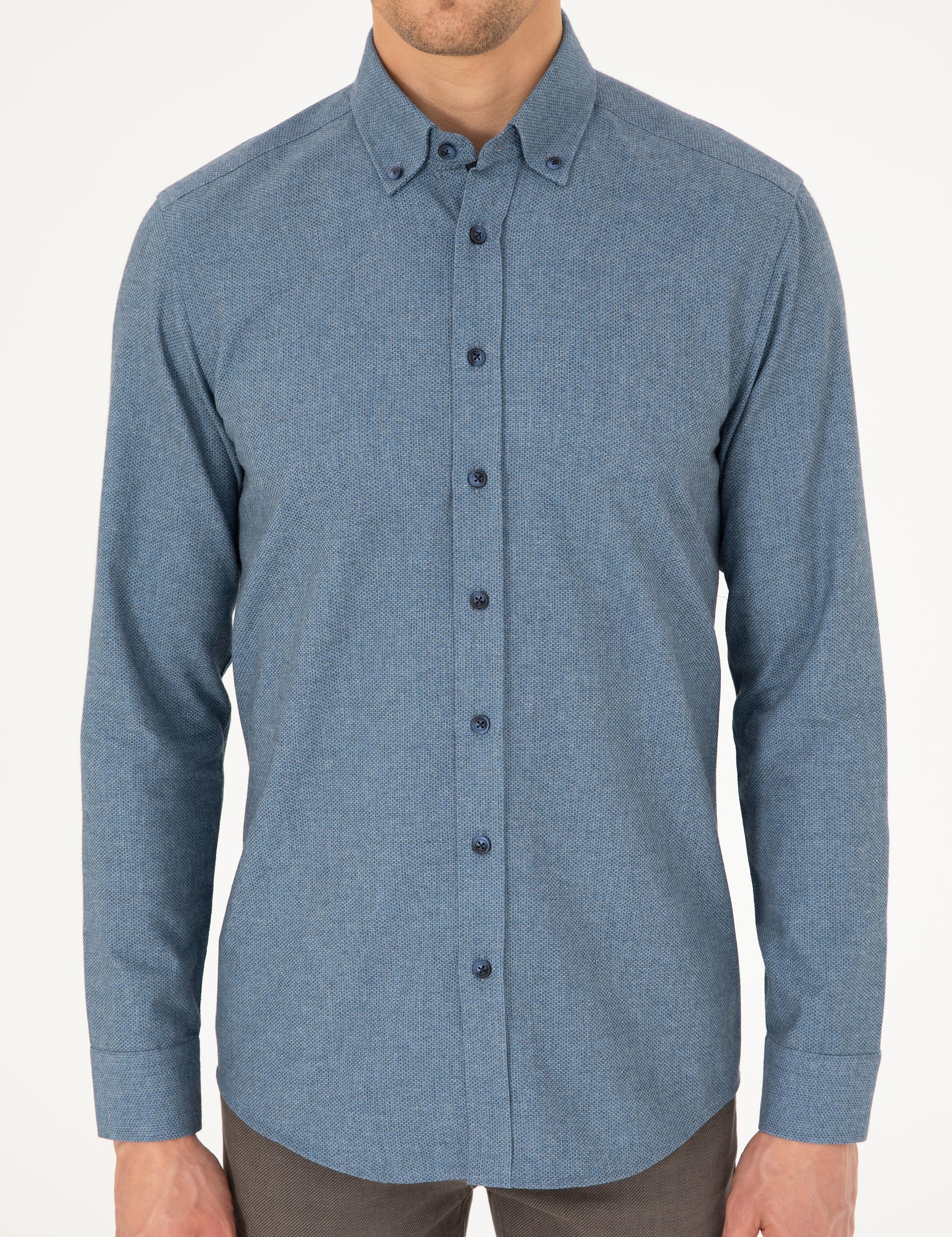 Mavi Slim Fit Uzun Kollu Gömlek - Image 6