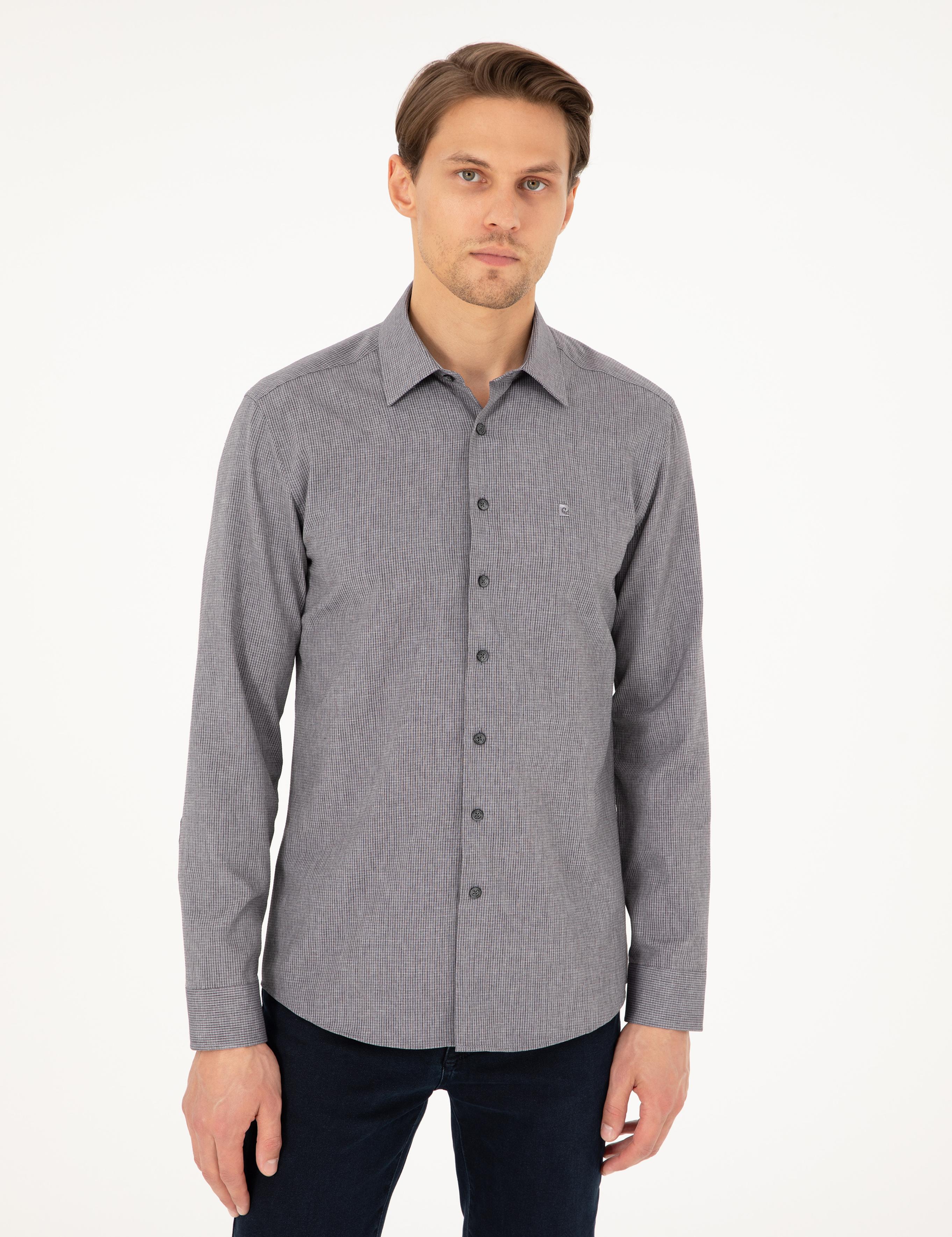 Antrasit Slim Fit Uzun Kollu Gömlek