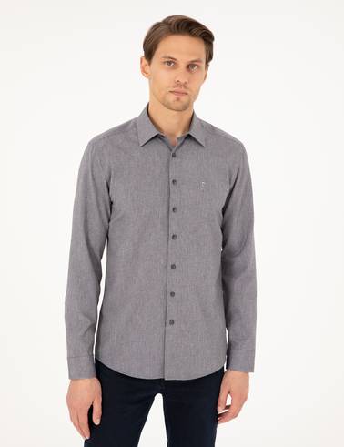 Antrasit Slim Fit Uzun Kollu Gömlek