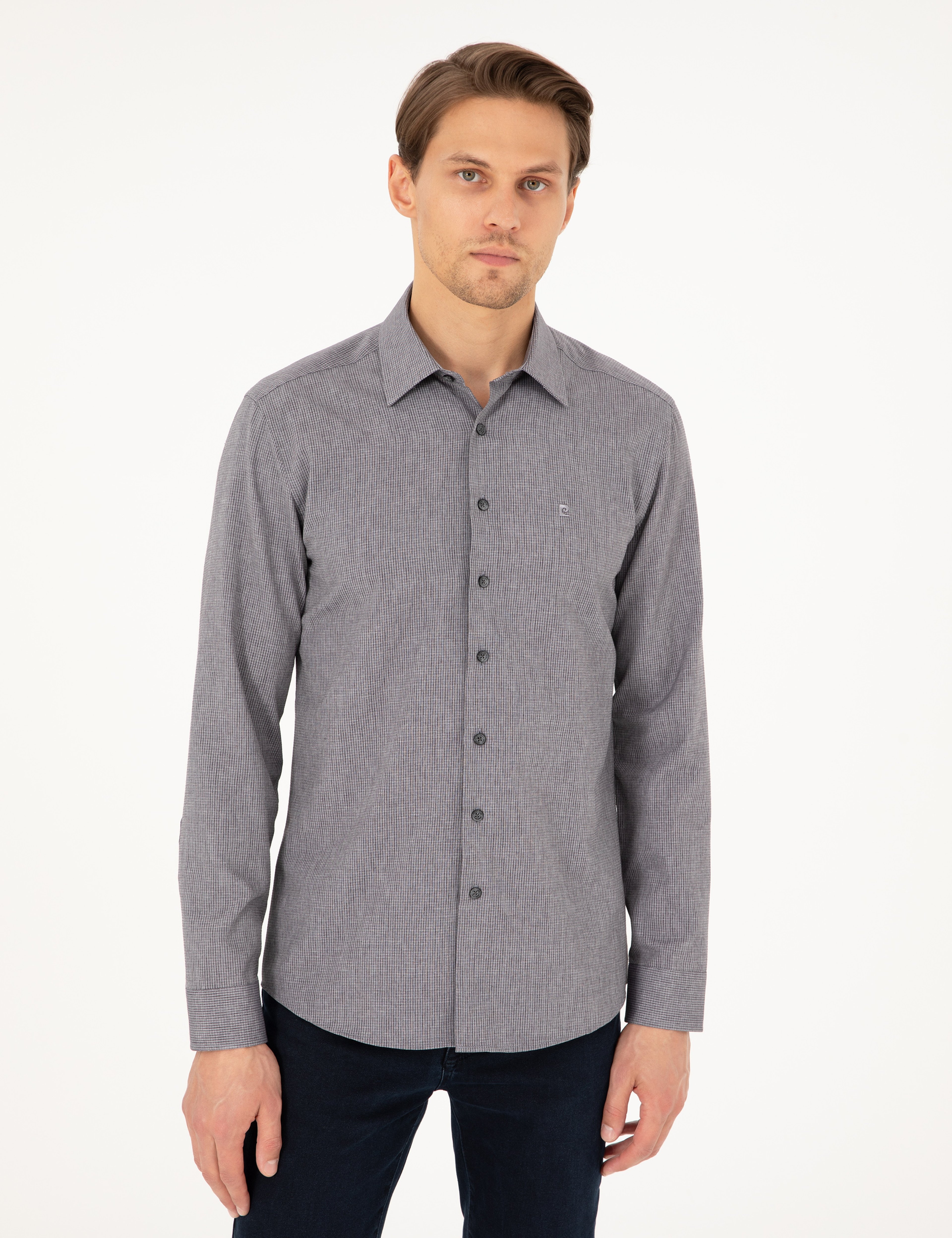 Antrasit Slim Fit Uzun Kollu Gömlek