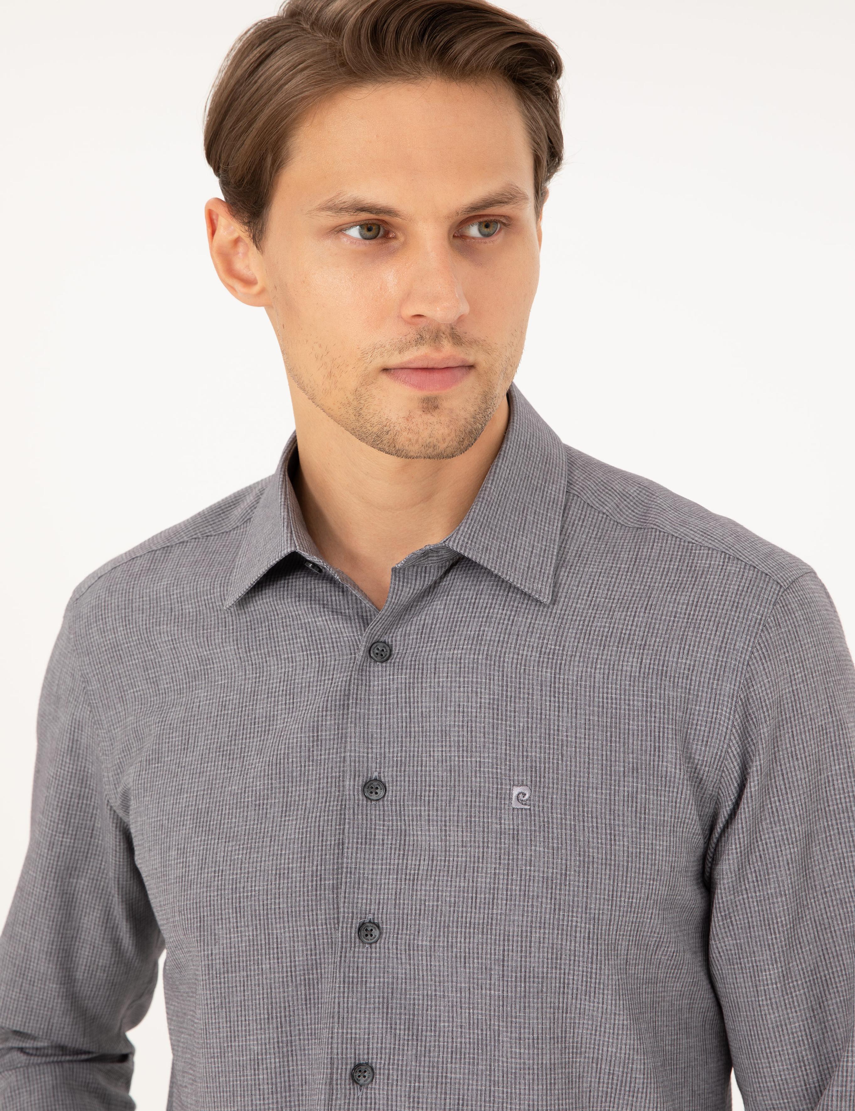 Antrasit Slim Fit Uzun Kollu Gömlek