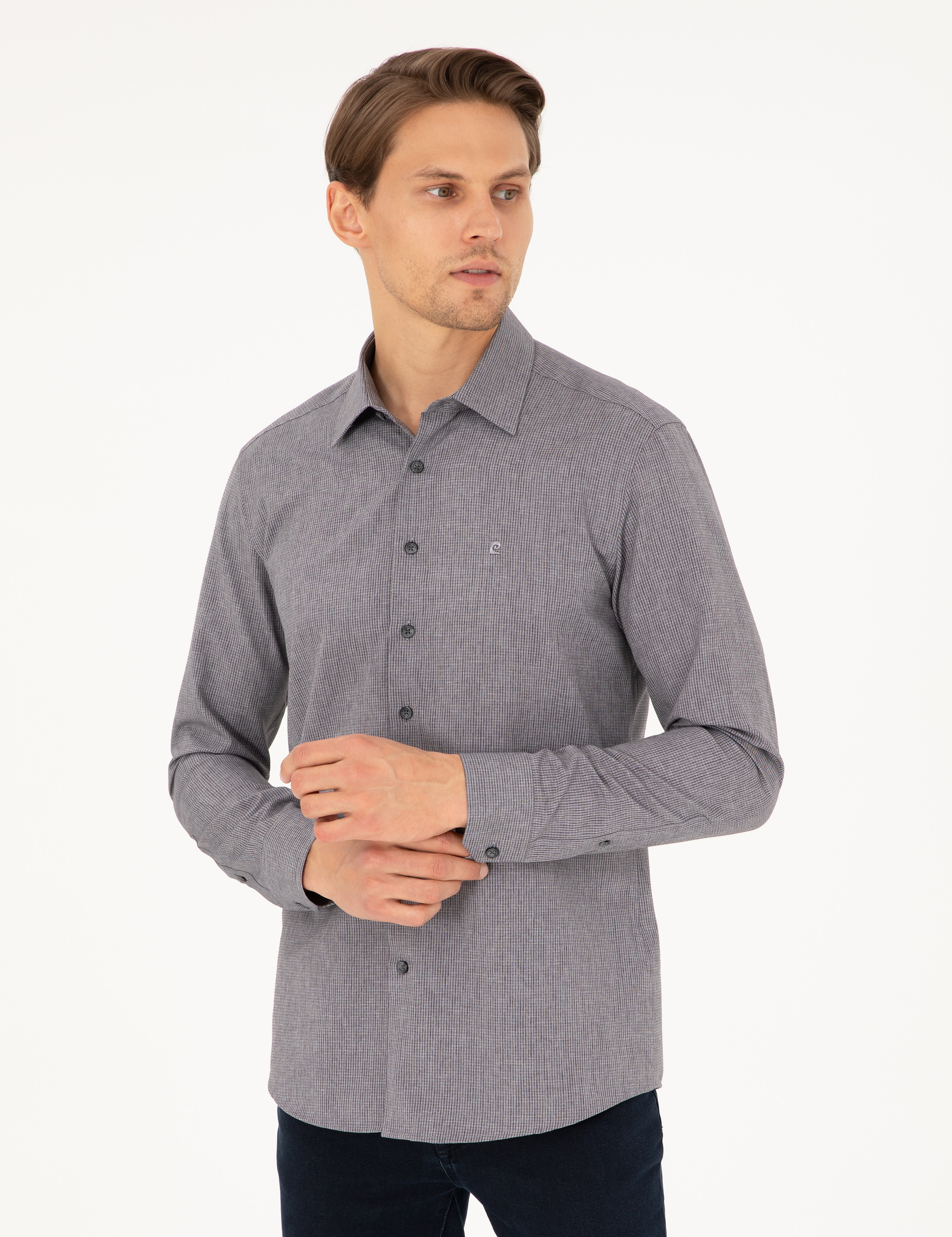 Antrasit Slim Fit Uzun Kollu Gömlek - Image 1