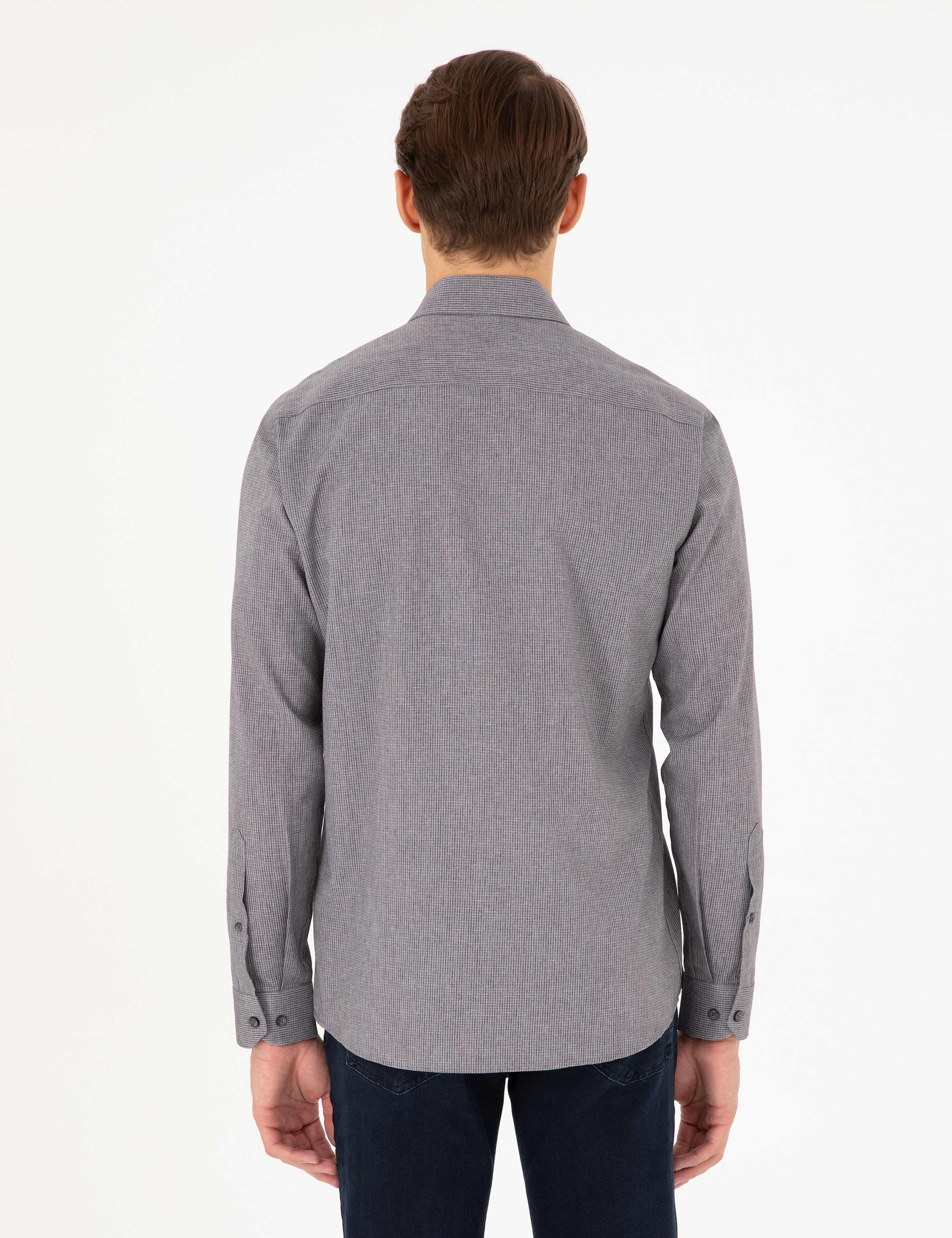 Antrasit Slim Fit Uzun Kollu Gömlek - Image 5