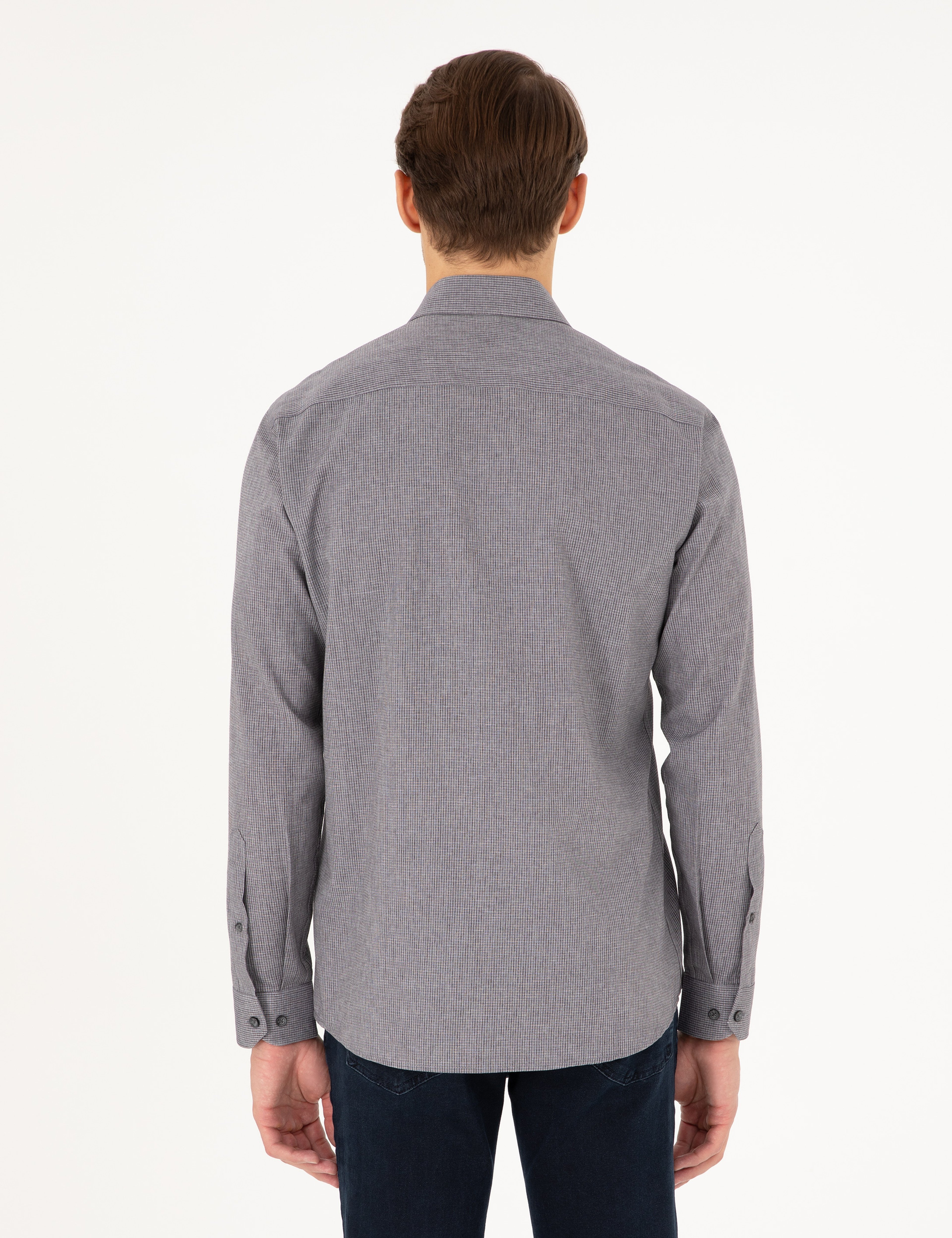 Antrasit Slim Fit Uzun Kollu Gömlek