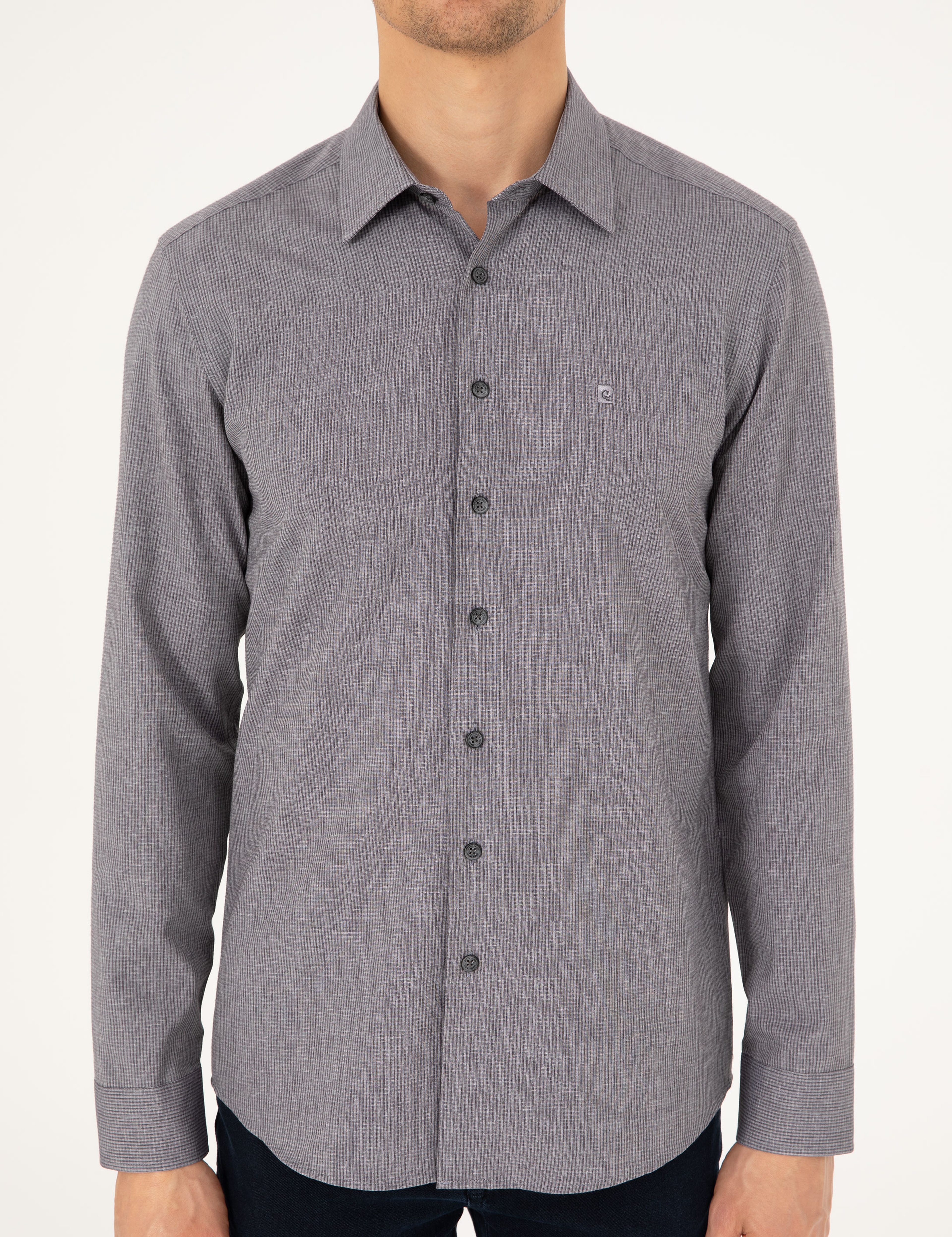 Antrasit Slim Fit Uzun Kollu Gömlek - Image 6