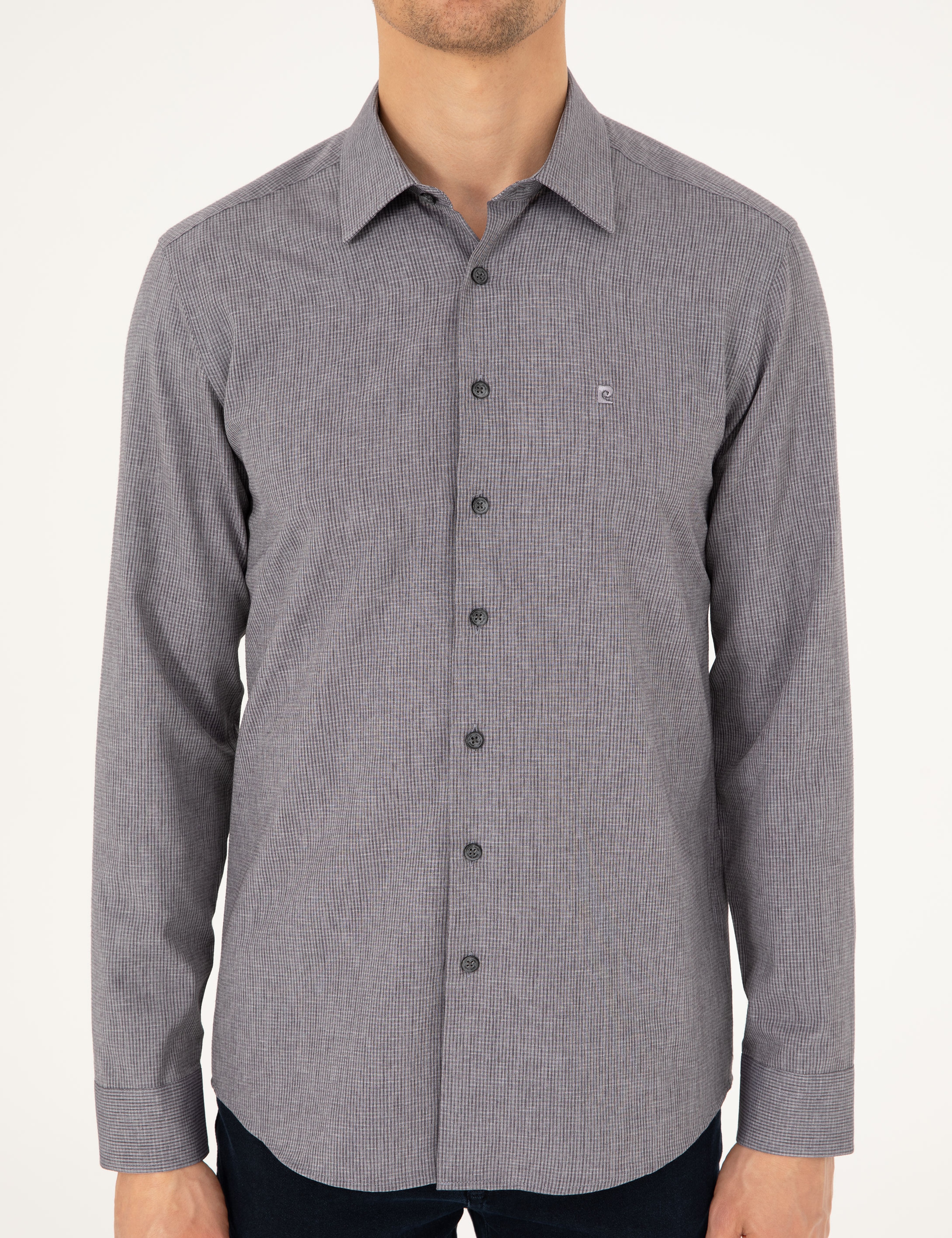 Antrasit Slim Fit Uzun Kollu Gömlek