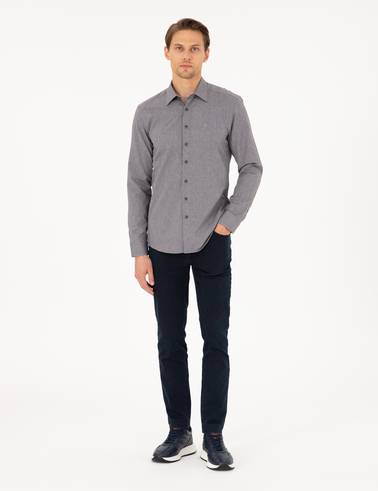 Antrasit Slim Fit Uzun Kollu Gömlek