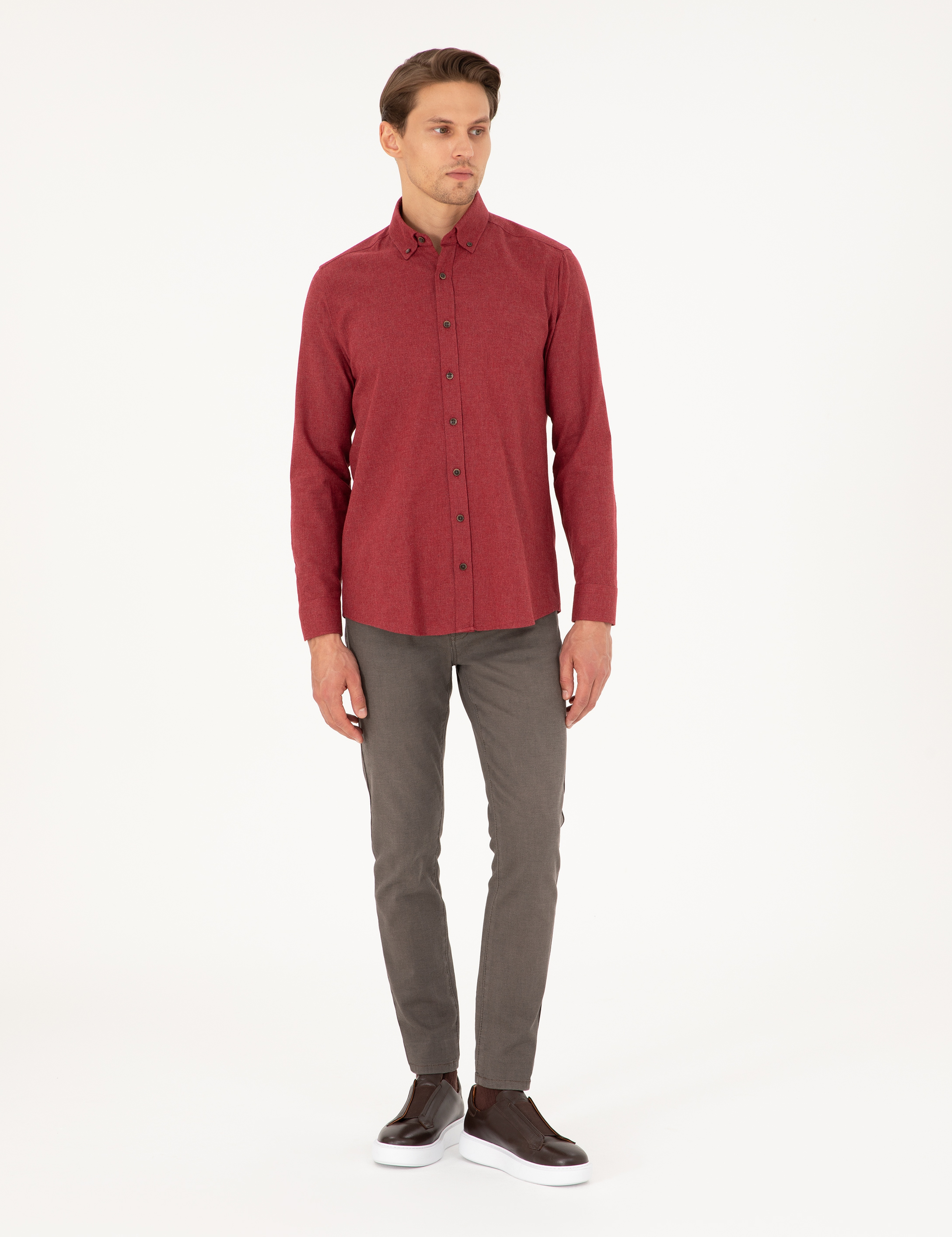 Vişne Regular Fit Uzun Kollu Gömlek - Image 4