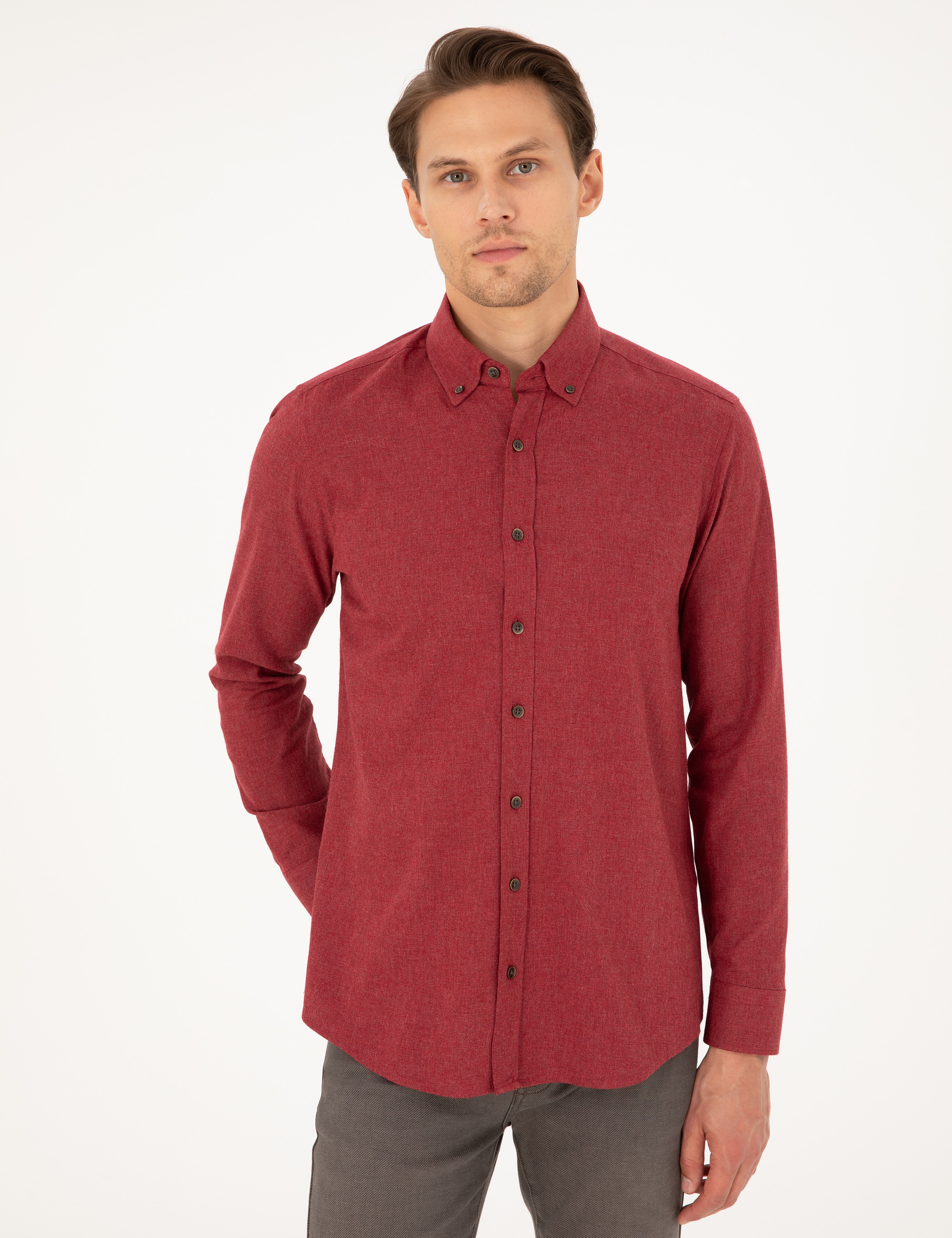 Vişne Regular Fit Uzun Kollu Gömlek - Image 3