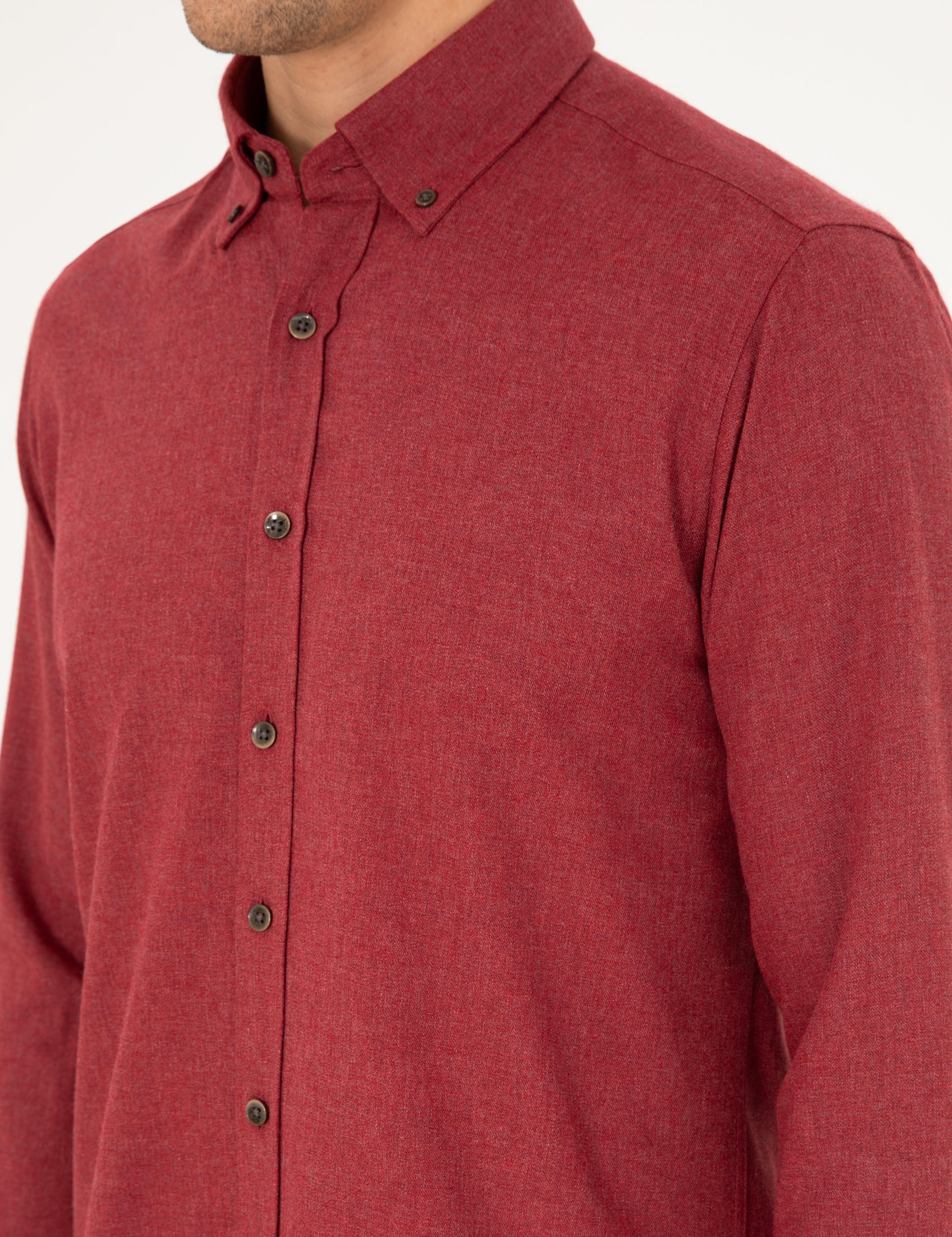 Vişne Regular Fit Uzun Kollu Gömlek - Image 7