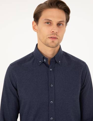 Lacivert Regular Fit Uzun Kollu Gömlek