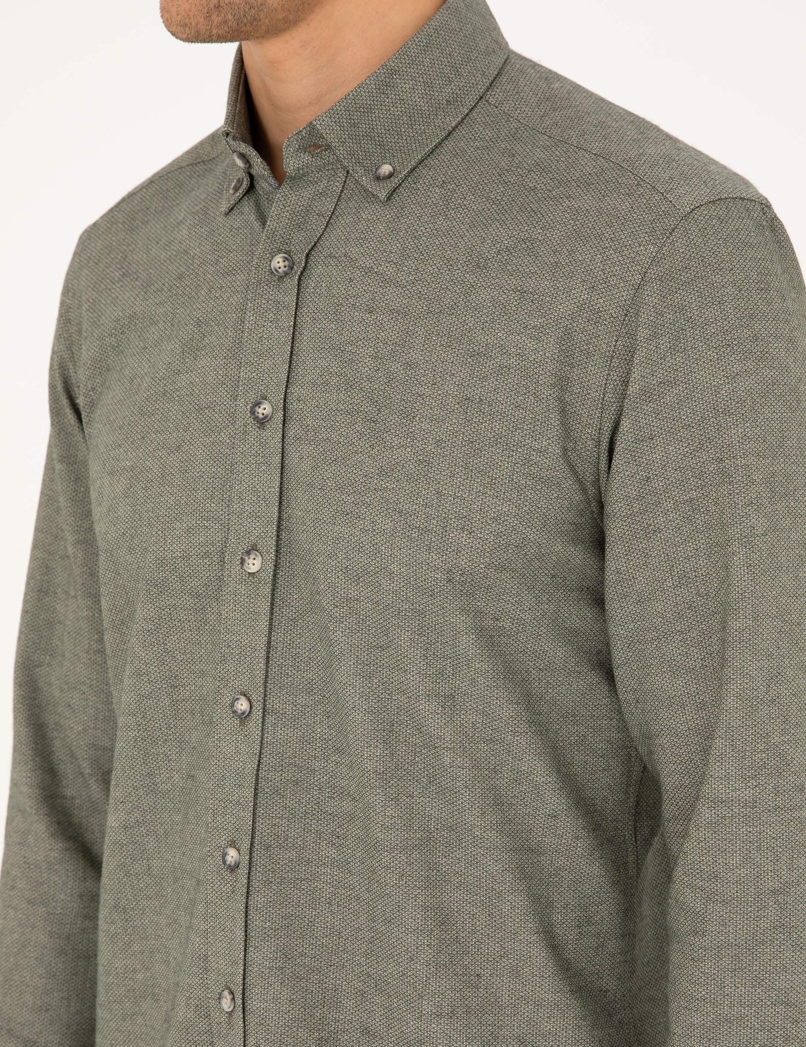 Haki Slim Fit Uzun Kollu Gömlek