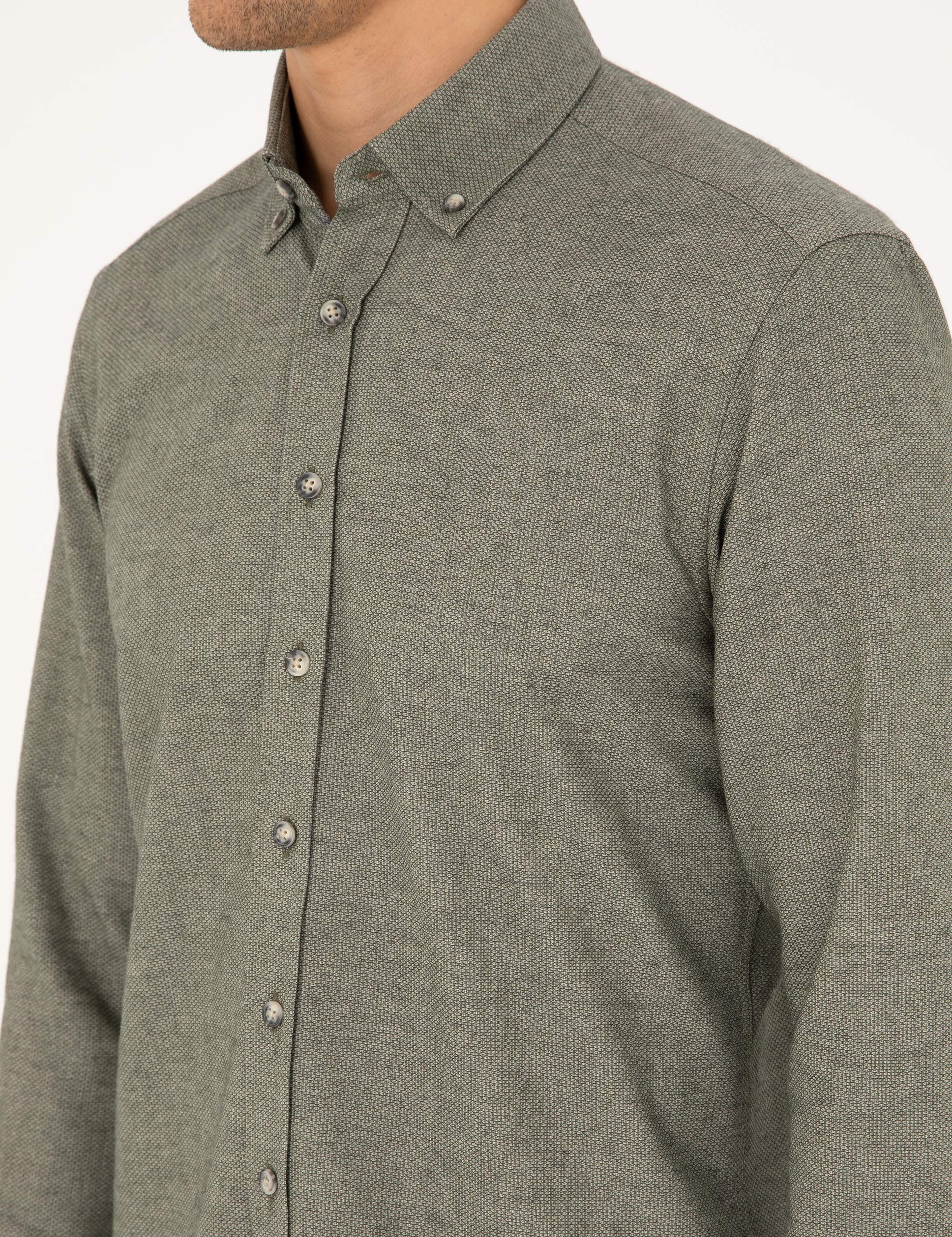 Haki Slim Fit Uzun Kollu Gömlek - Image 7