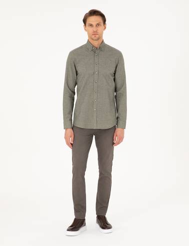 Haki Slim Fit Uzun Kollu Gömlek