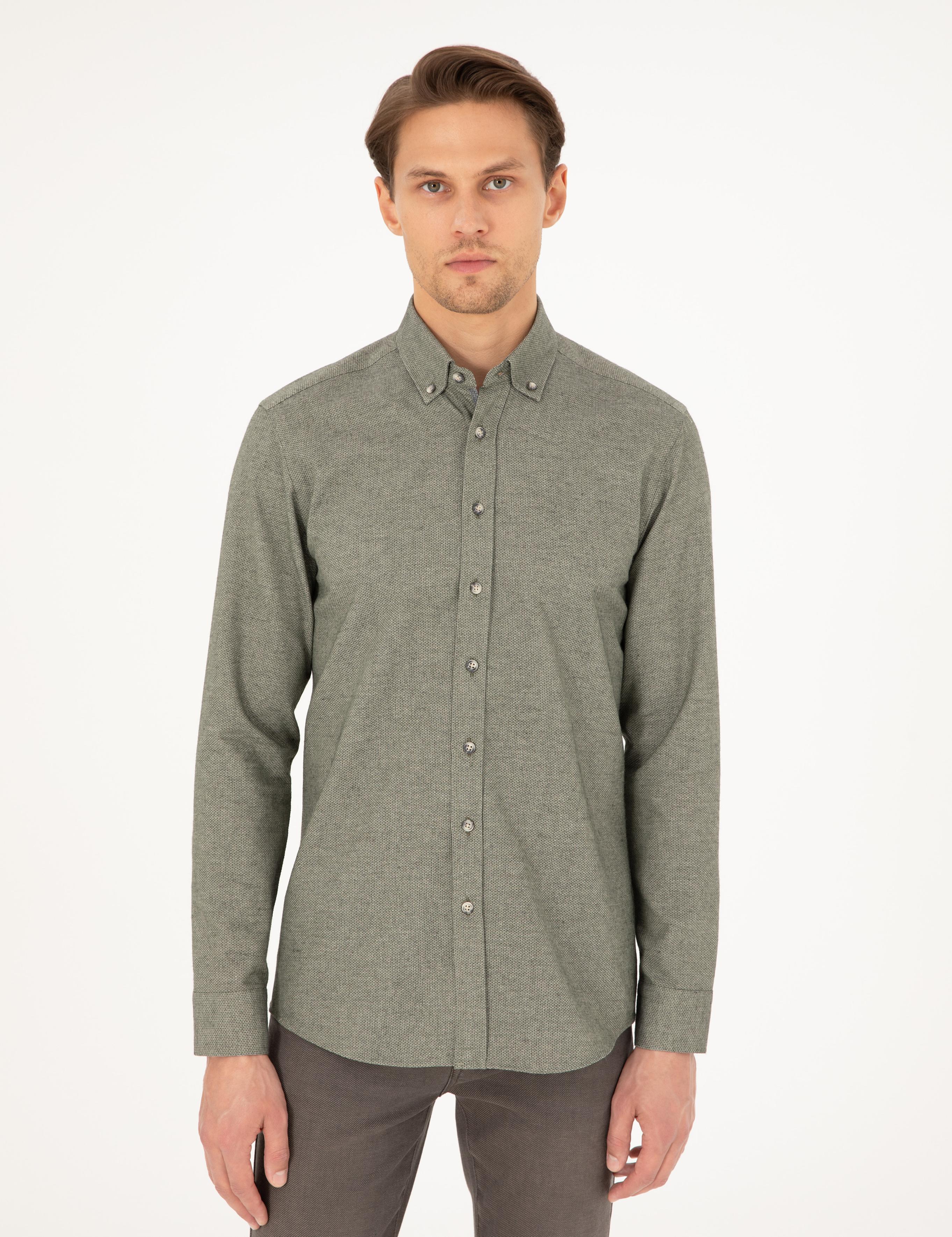 Haki Slim Fit Uzun Kollu Gömlek