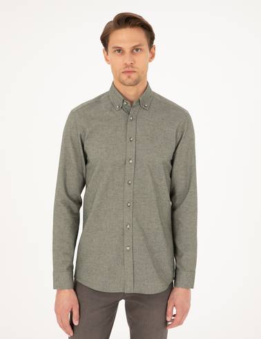 Haki Slim Fit Uzun Kollu Gömlek