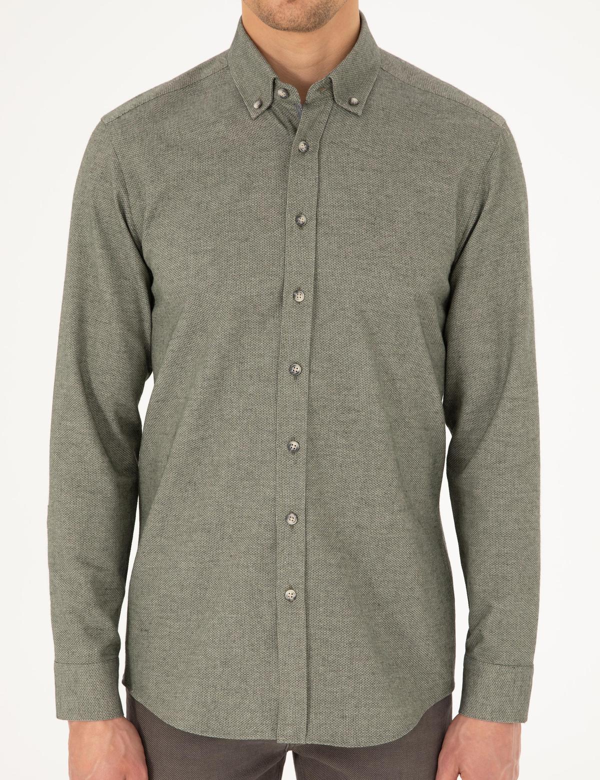 Haki Slim Fit Uzun Kollu Gömlek - 50293756077