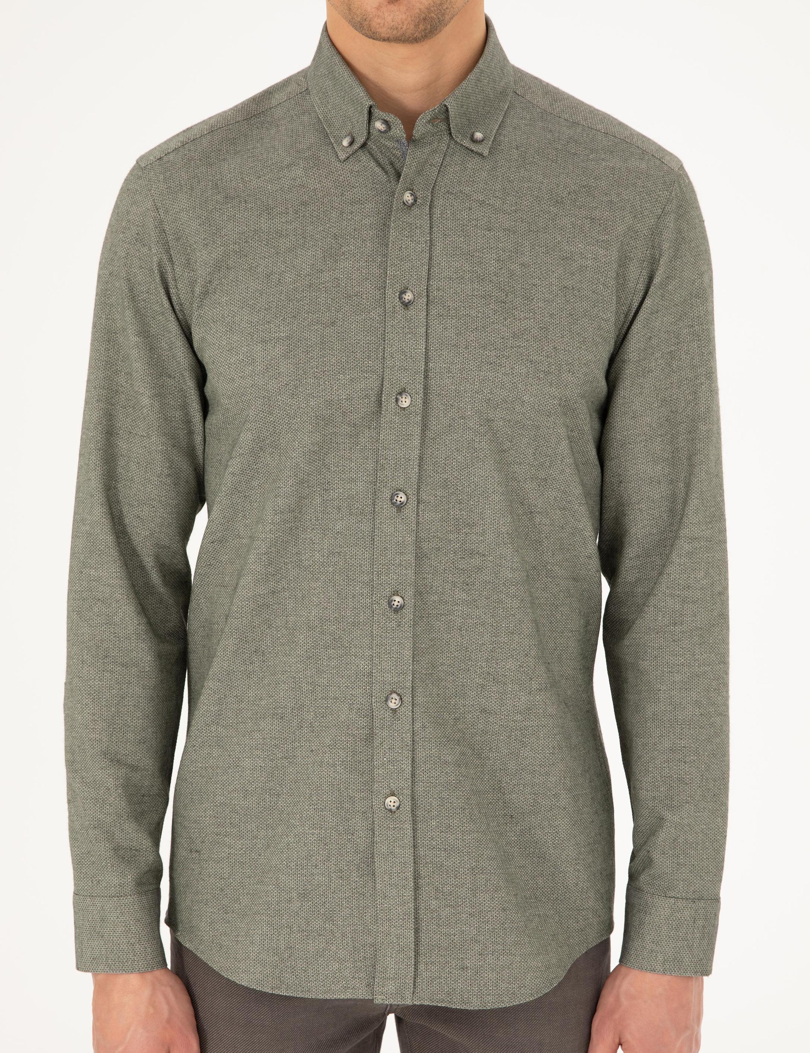 Haki Slim Fit Uzun Kollu Gömlek