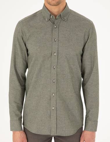 Haki Slim Fit Uzun Kollu Gömlek