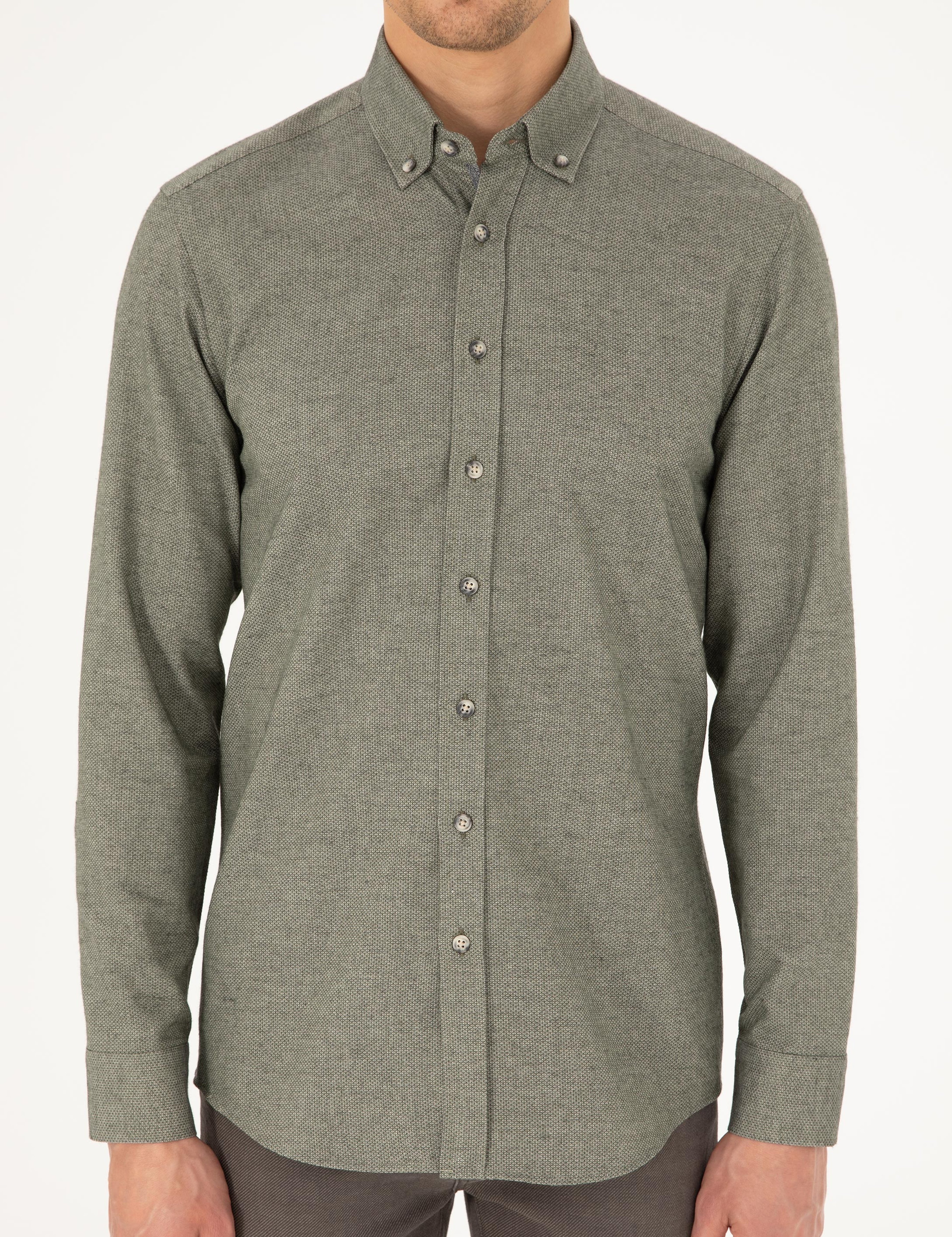 Haki Slim Fit Uzun Kollu Gömlek
