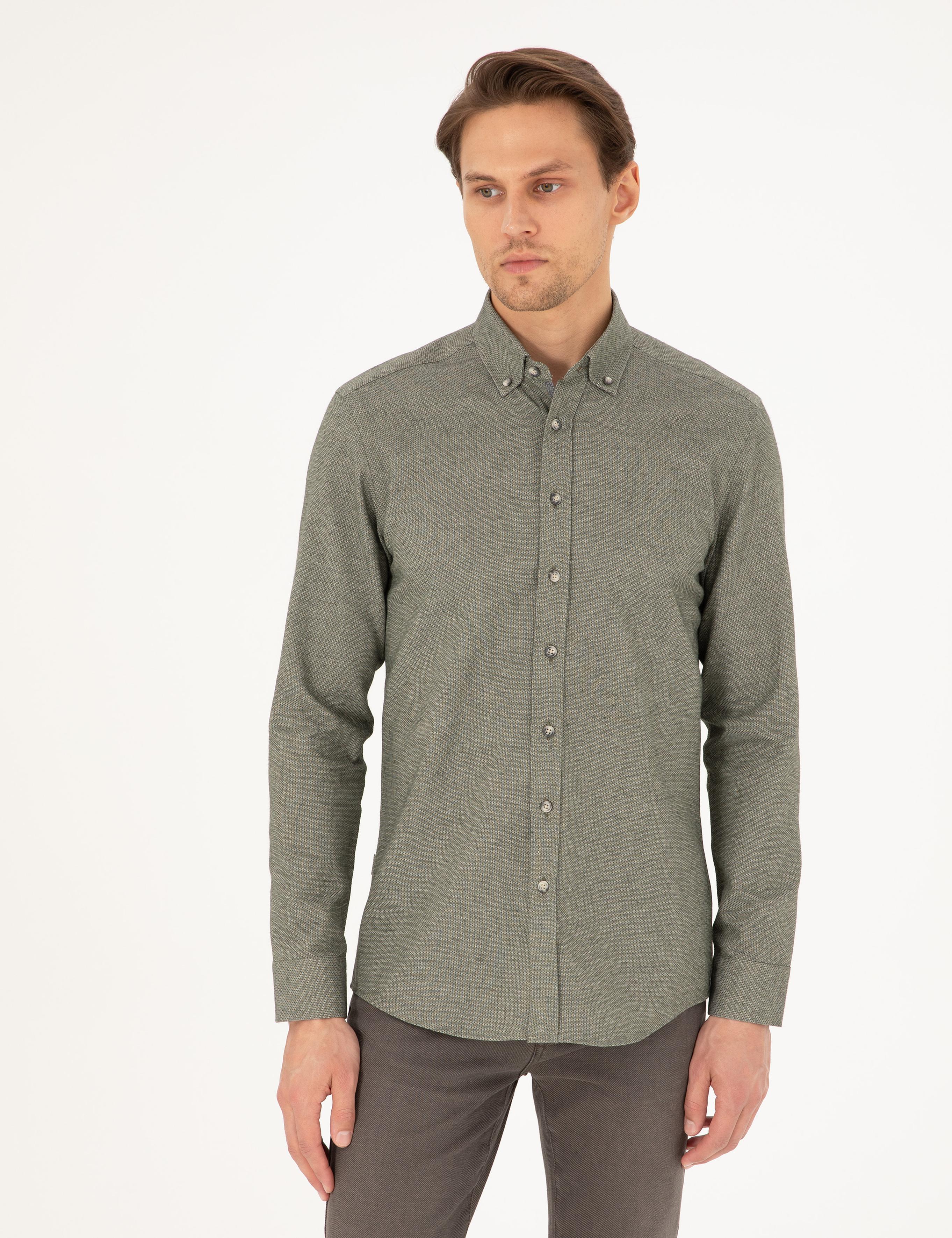 Haki Slim Fit Uzun Kollu Gömlek