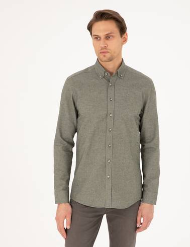 Haki Slim Fit Uzun Kollu Gömlek