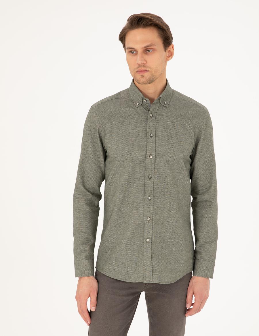 Haki Slim Fit Uzun Kollu Gömlek