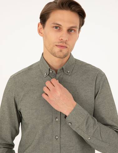 Haki Slim Fit Uzun Kollu Gömlek